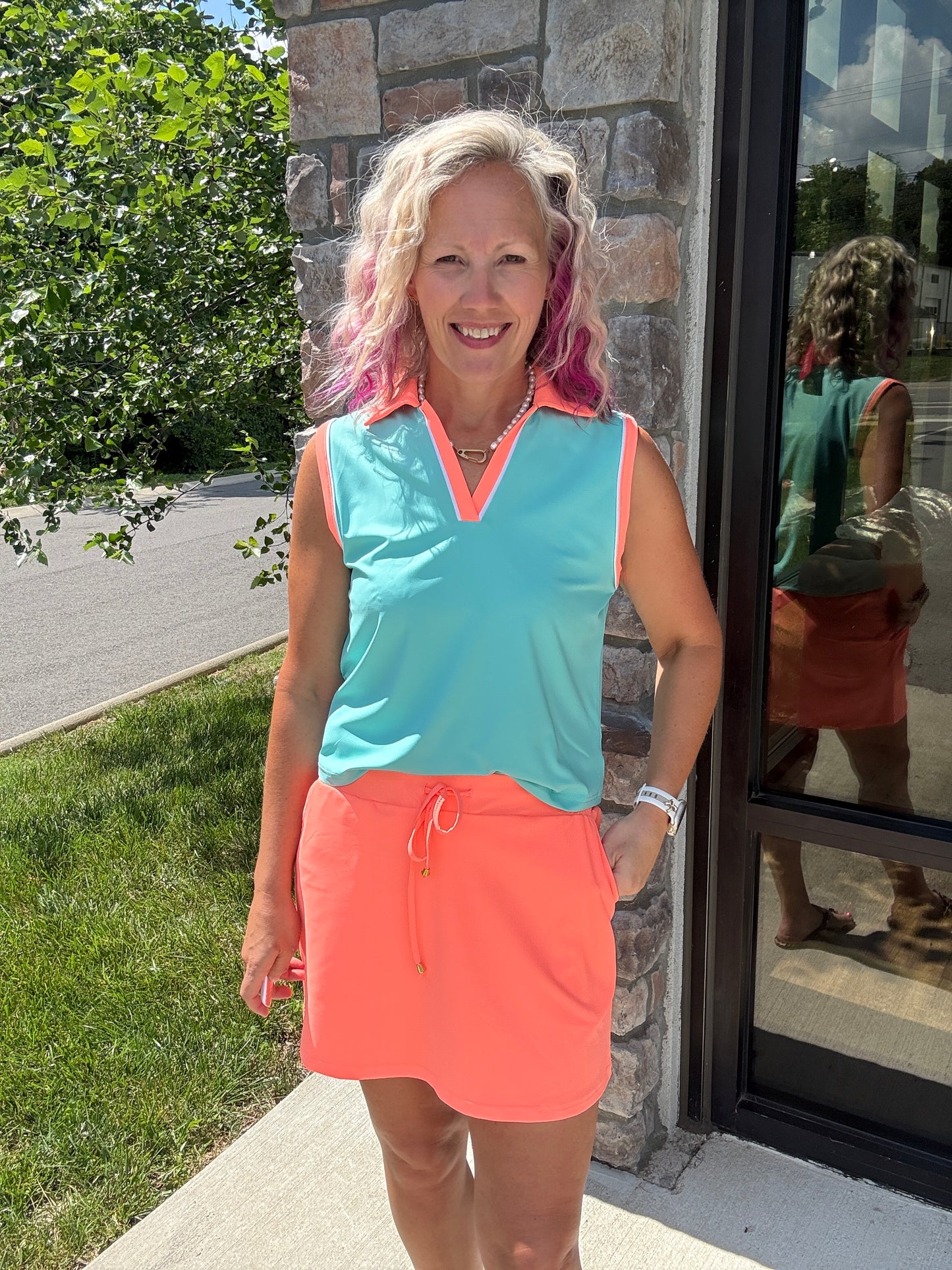 Mint/Coral Polo Tank