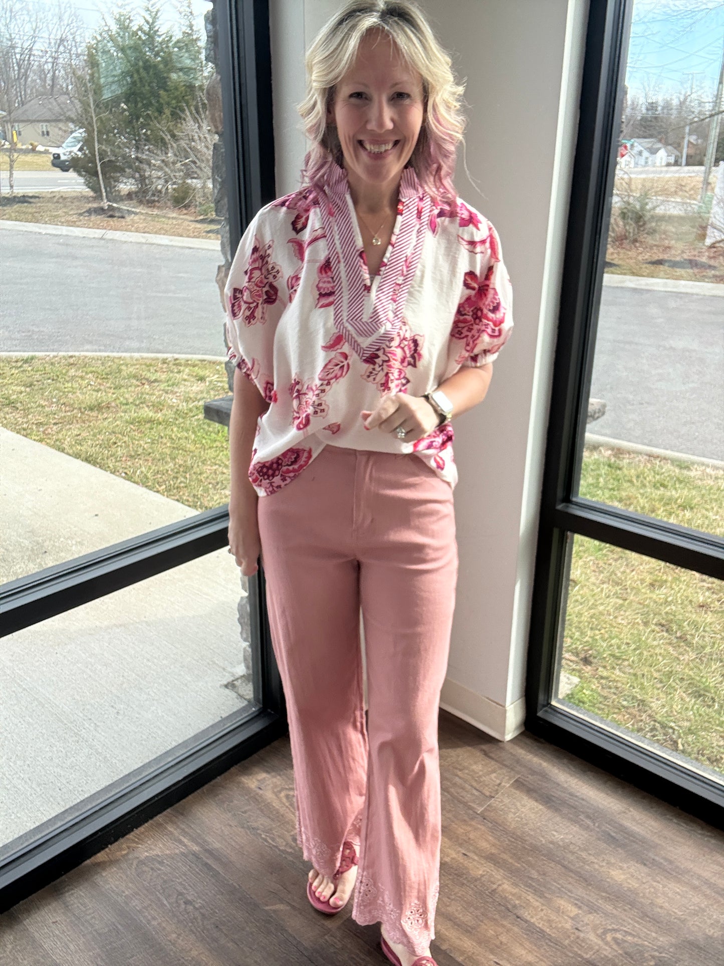 Petal Trim Pants- Pink