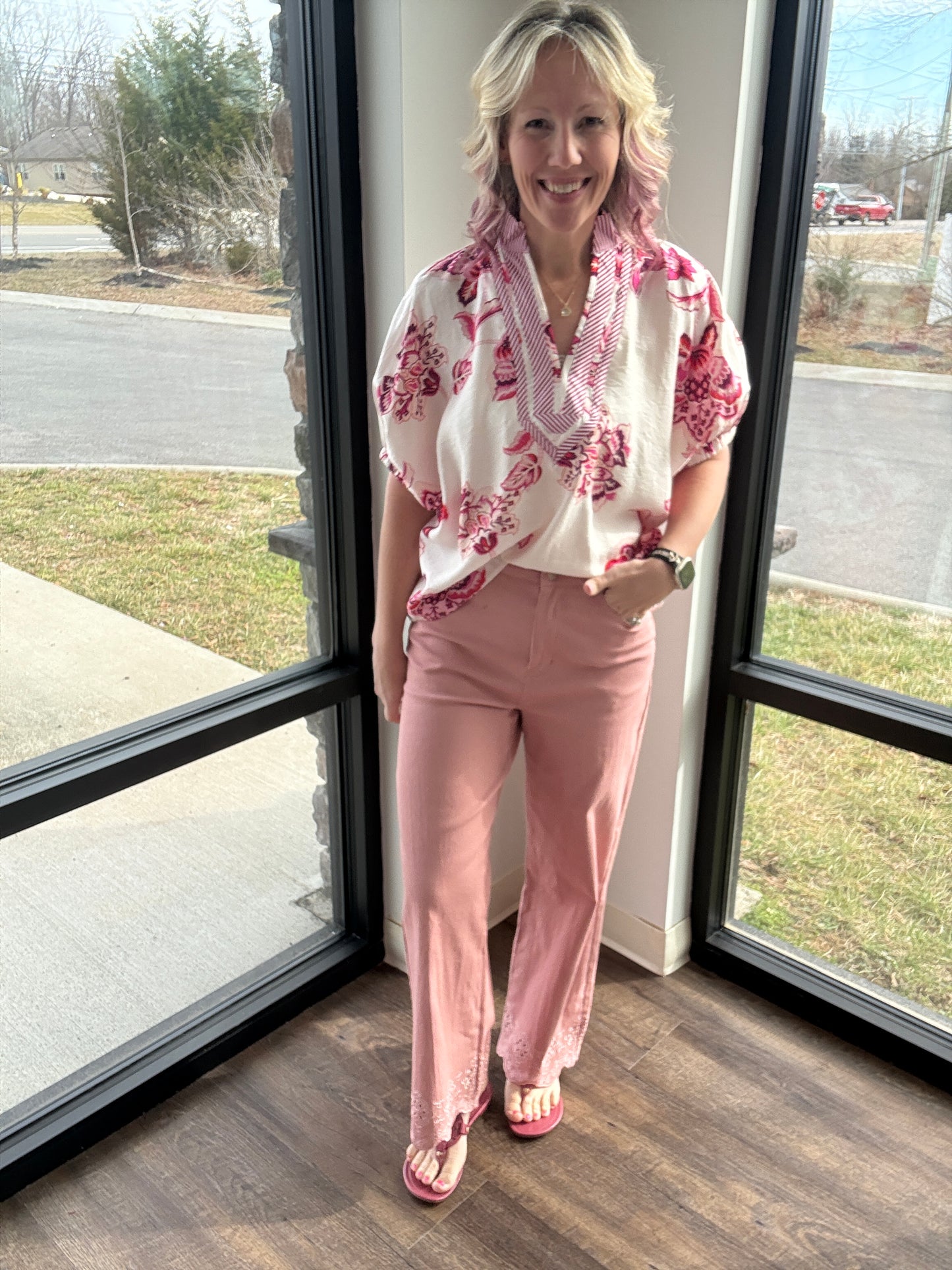 Petal Trim Pants- Pink