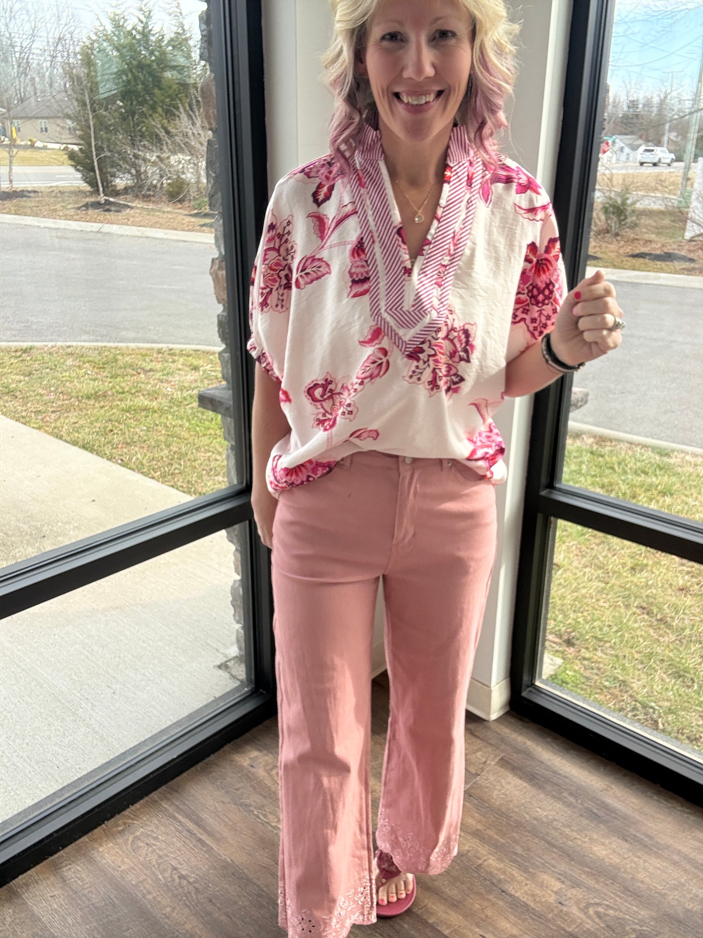 Petal Trim Pants- Pink