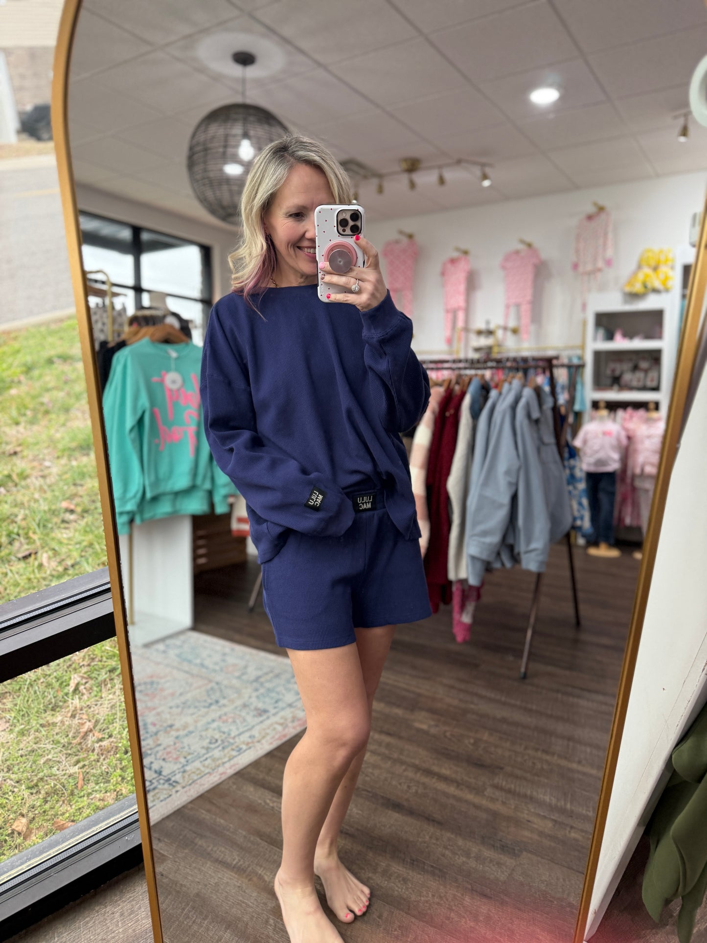 Waffle Pop Long Sleeve- Navy