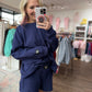 Waffle Pop Long Sleeve- Navy