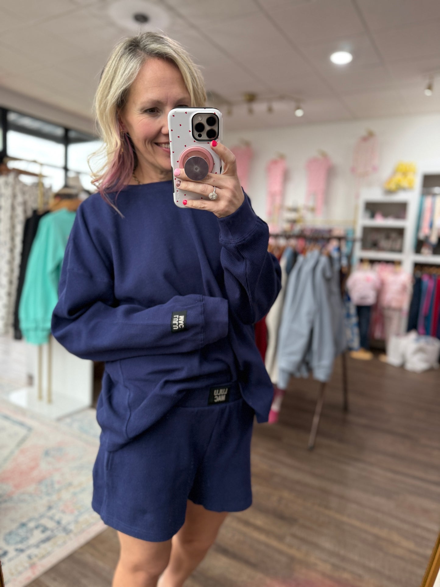 Waffle Pop Long Sleeve- Navy
