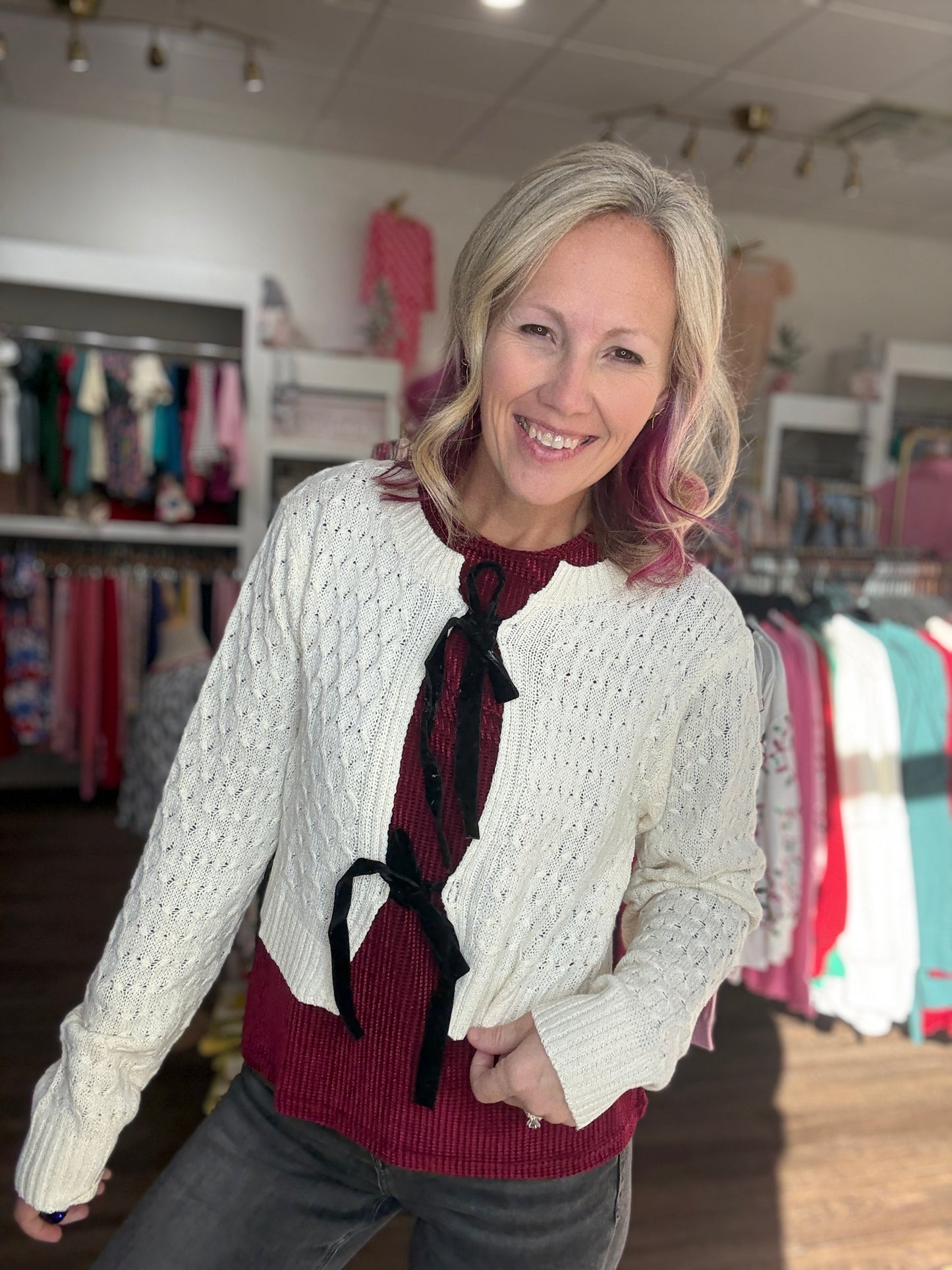 Darling Bow Sweater- Cream