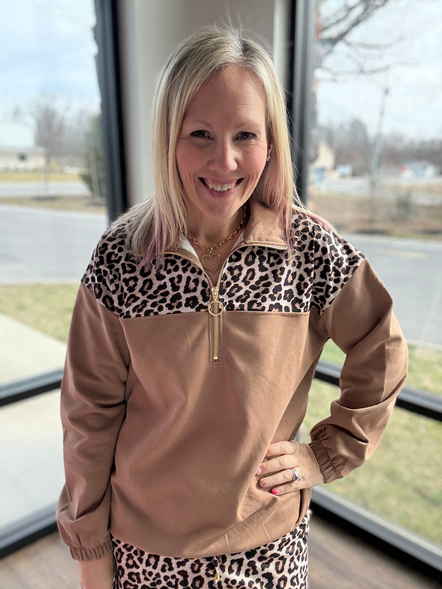 Mia Printed Pullover- Safari Chic