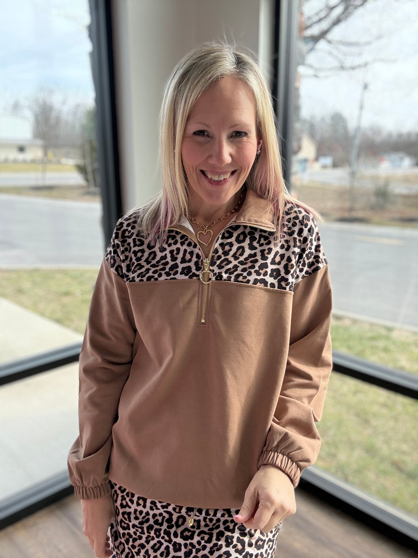 Mia Printed Pullover- Safari Chic