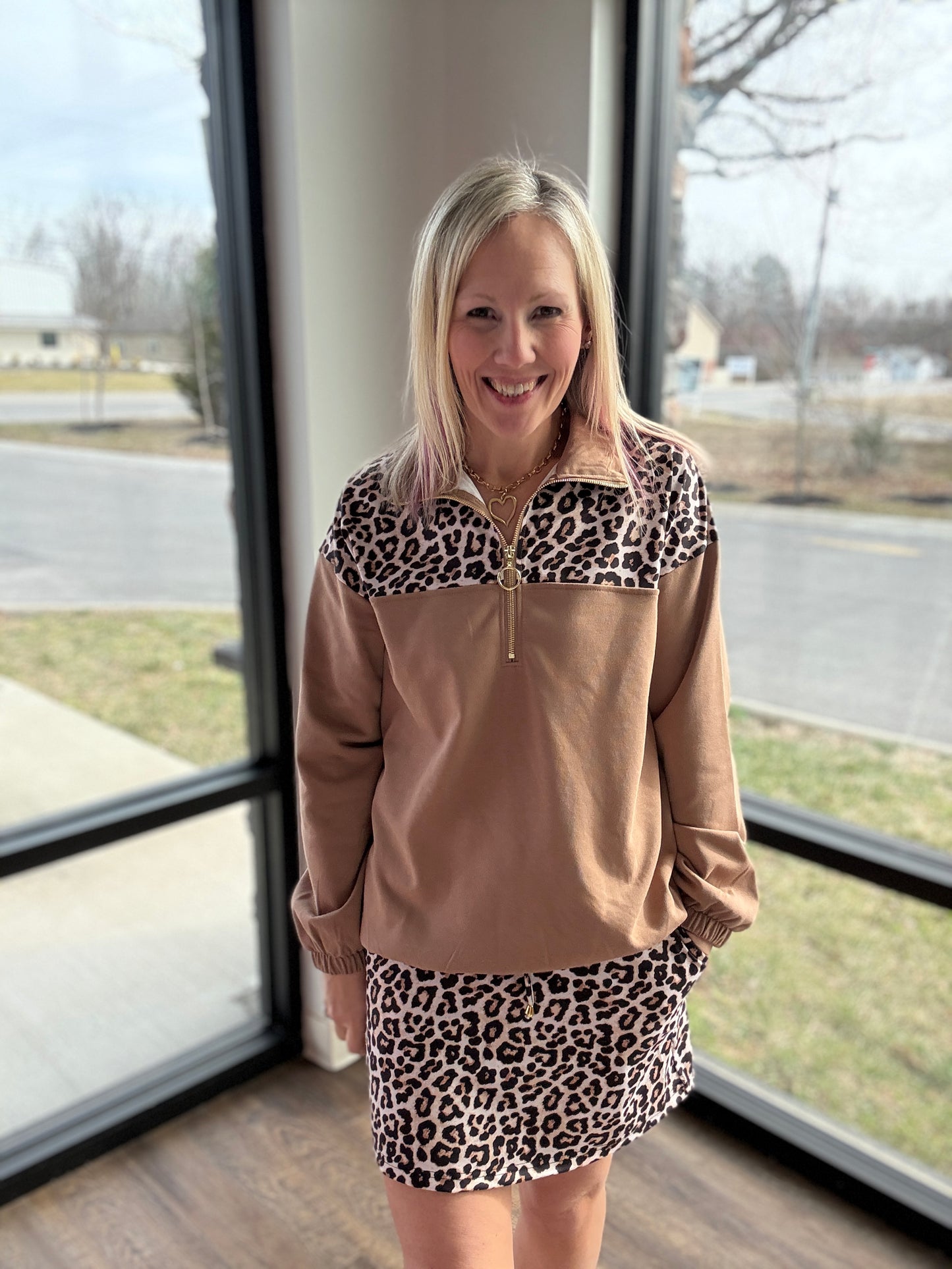 Mia Printed Pullover- Safari Chic