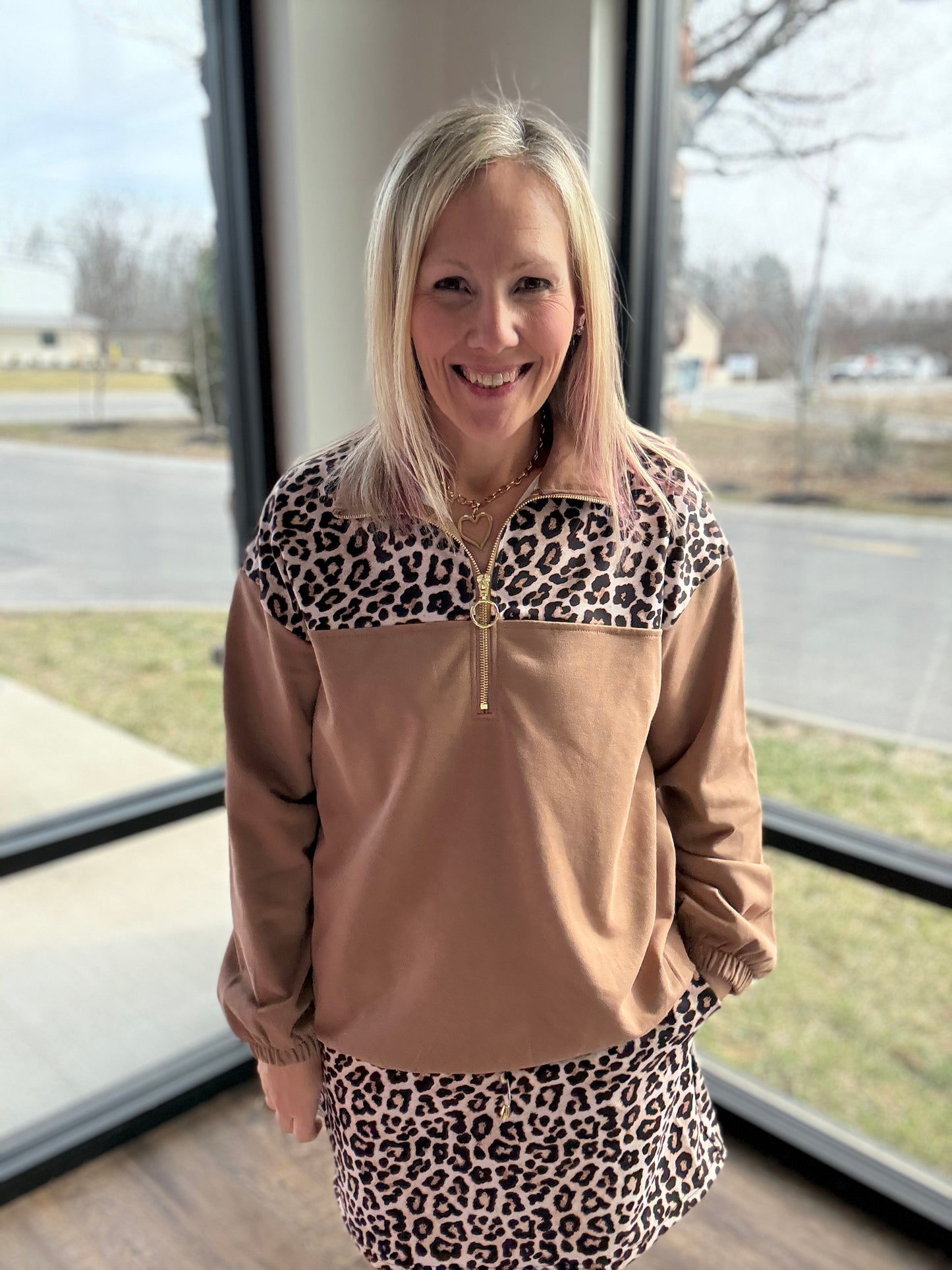 Mia Printed Pullover- Safari Chic