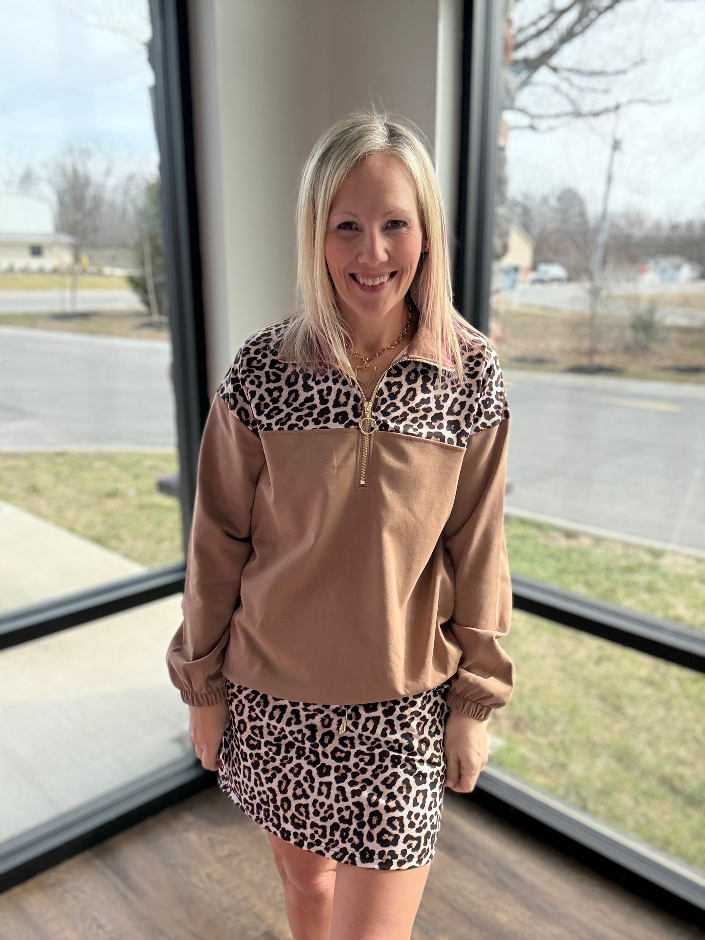 Mia Printed Pullover- Safari Chic