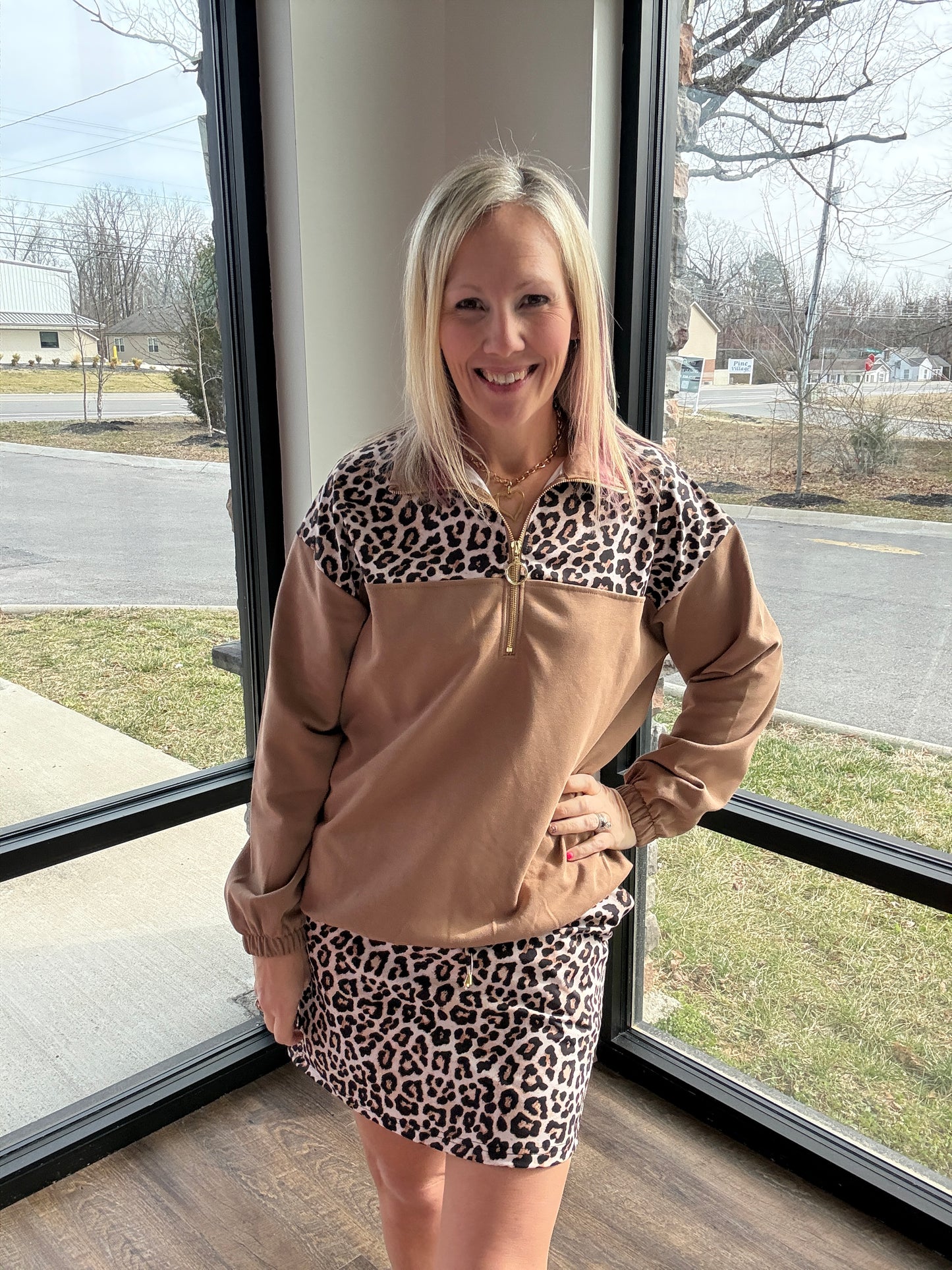 Mia Printed Pullover- Safari Chic