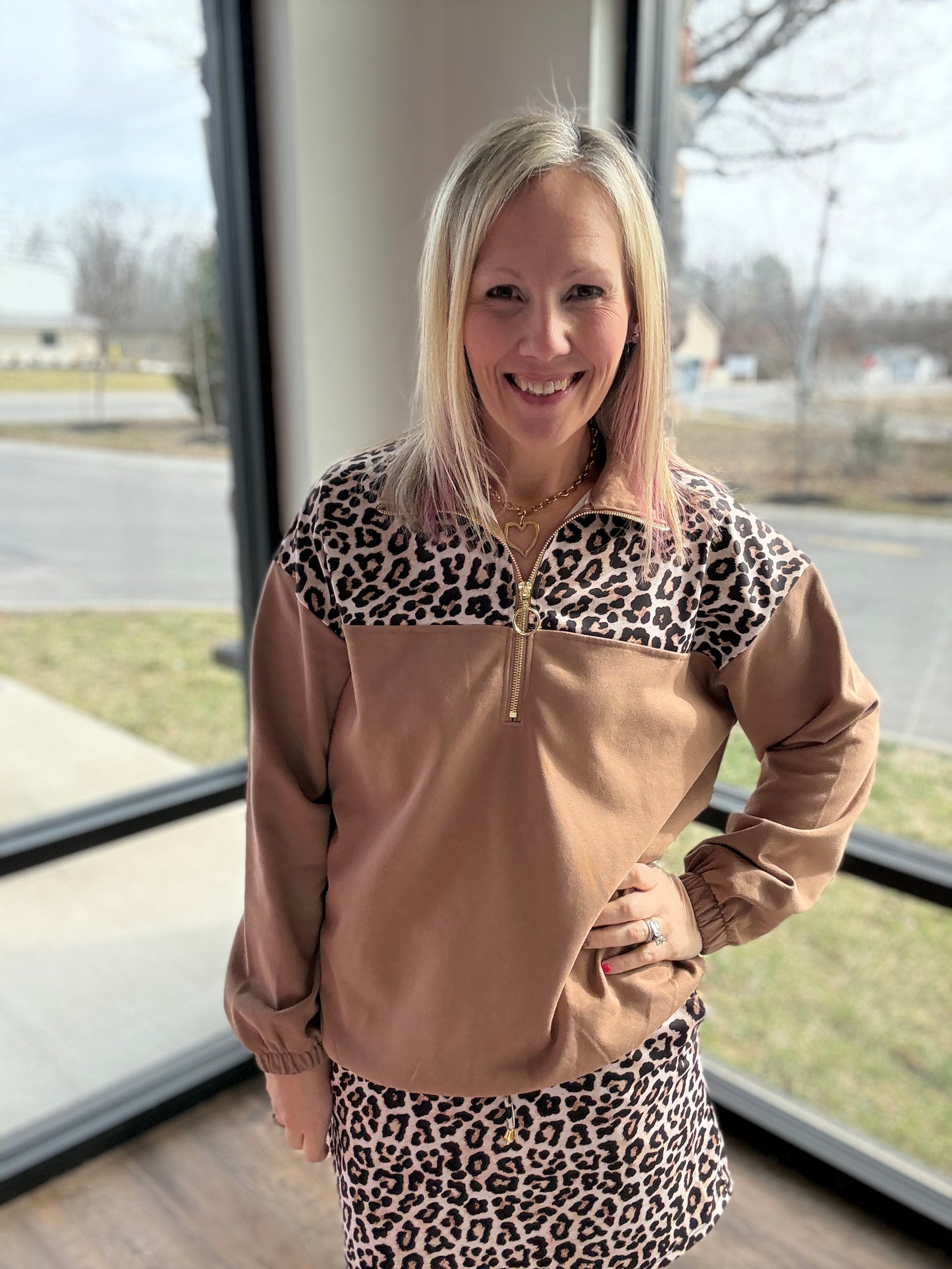 Mia Printed Pullover- Safari Chic
