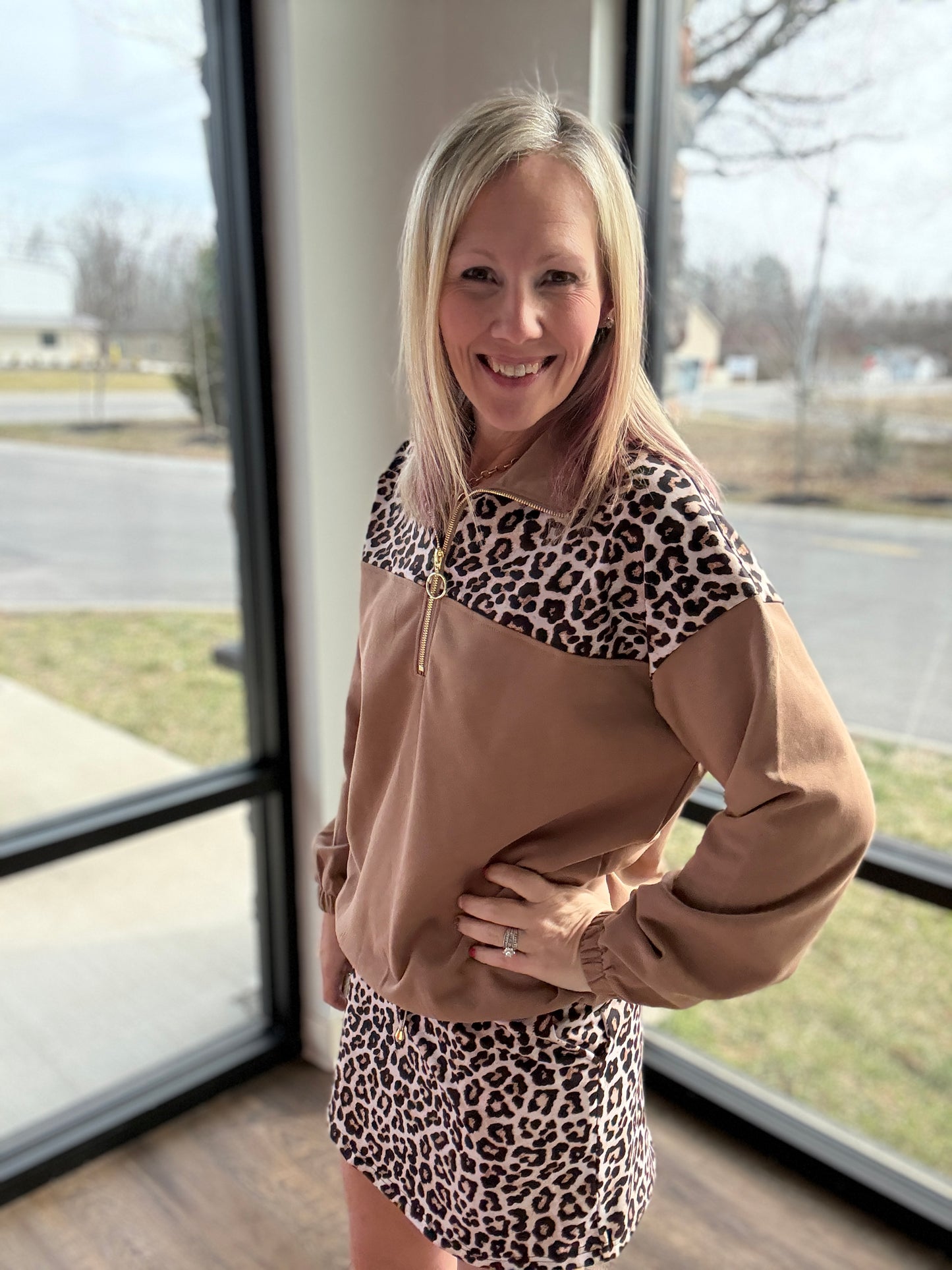 Mia Printed Pullover- Safari Chic