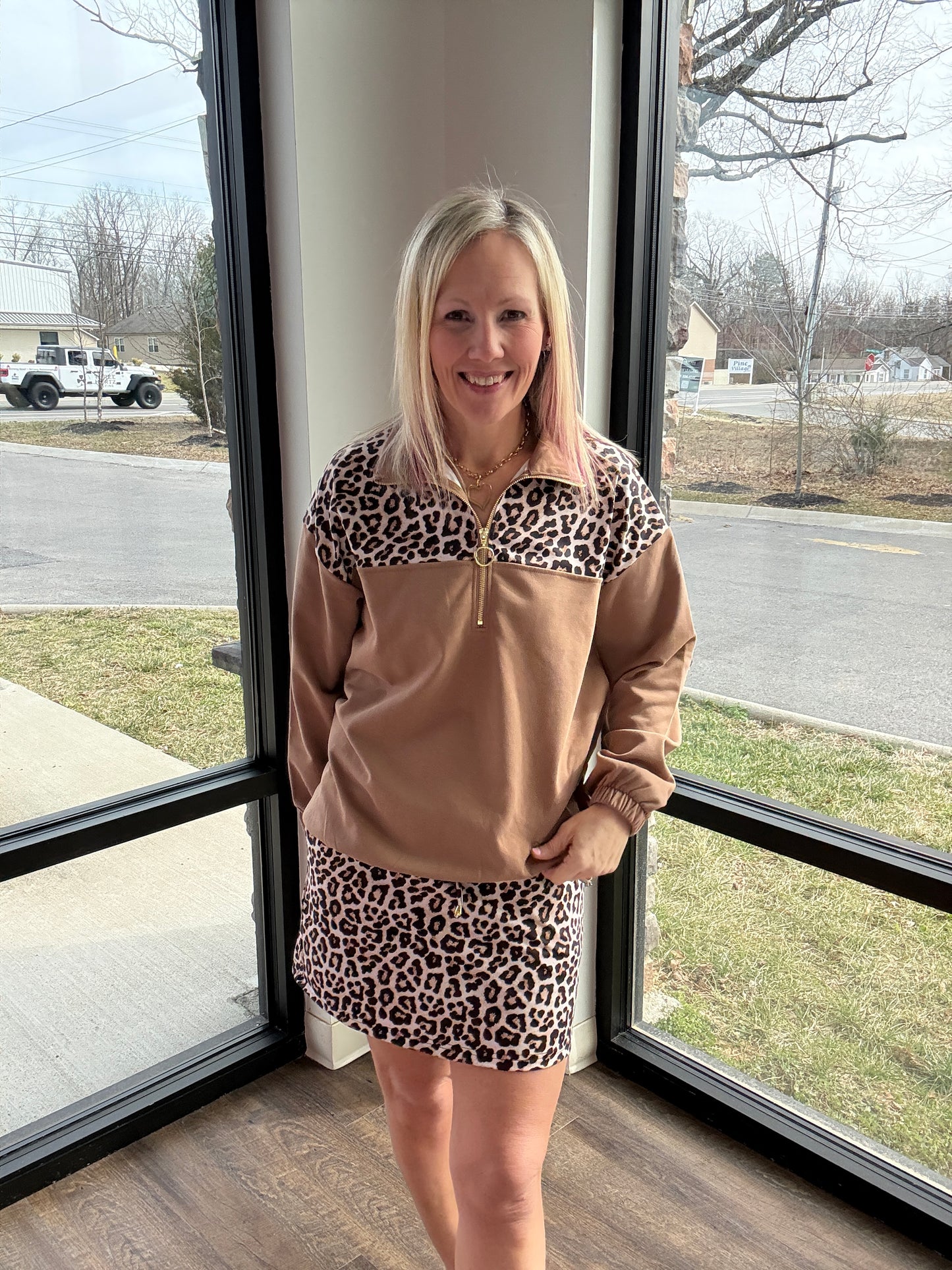 Mia Printed Pullover- Safari Chic