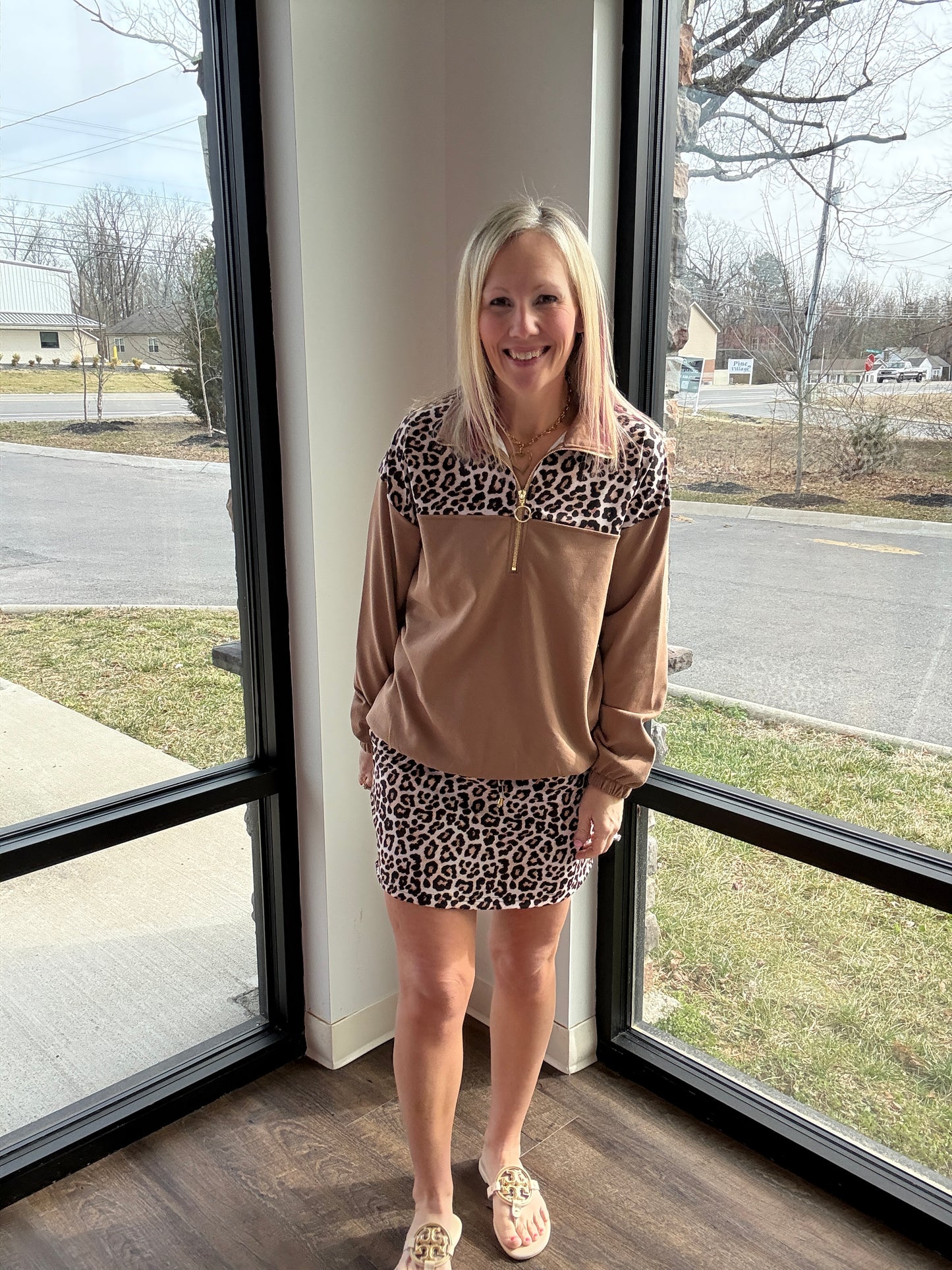 Mia Printed Pullover- Safari Chic