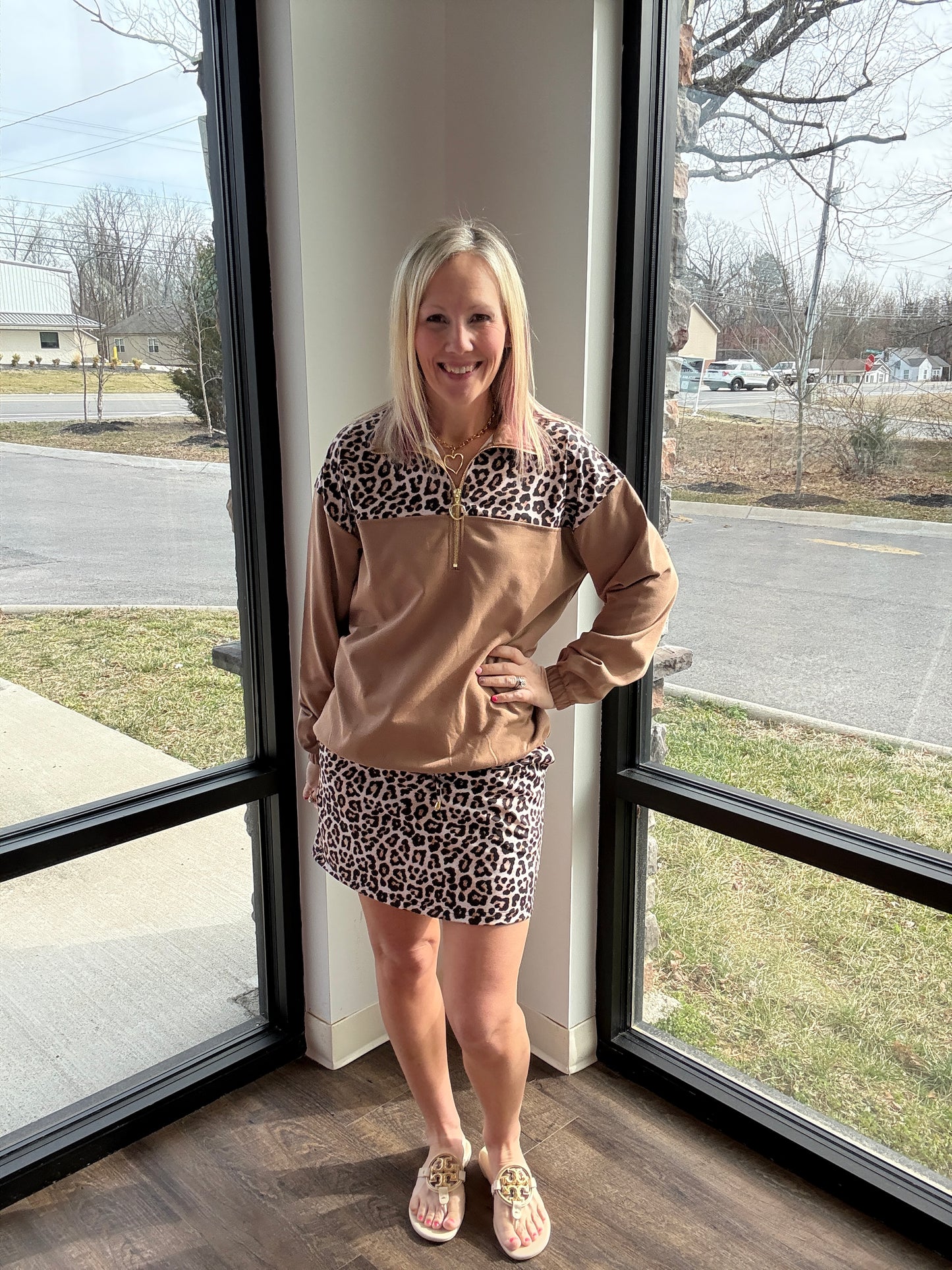 Mia Printed Pullover- Safari Chic