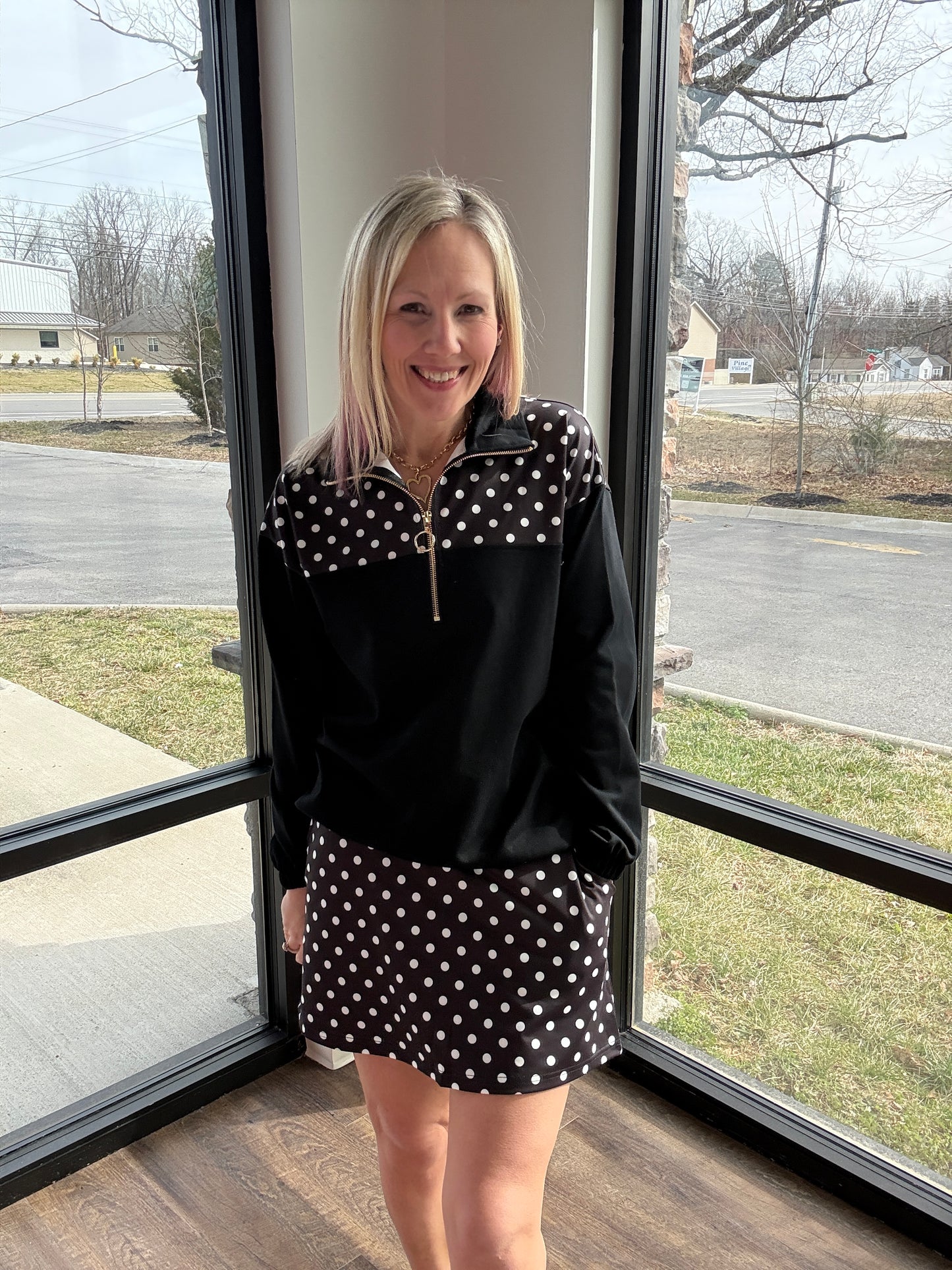 Mia Pullover- Black Polka Dot