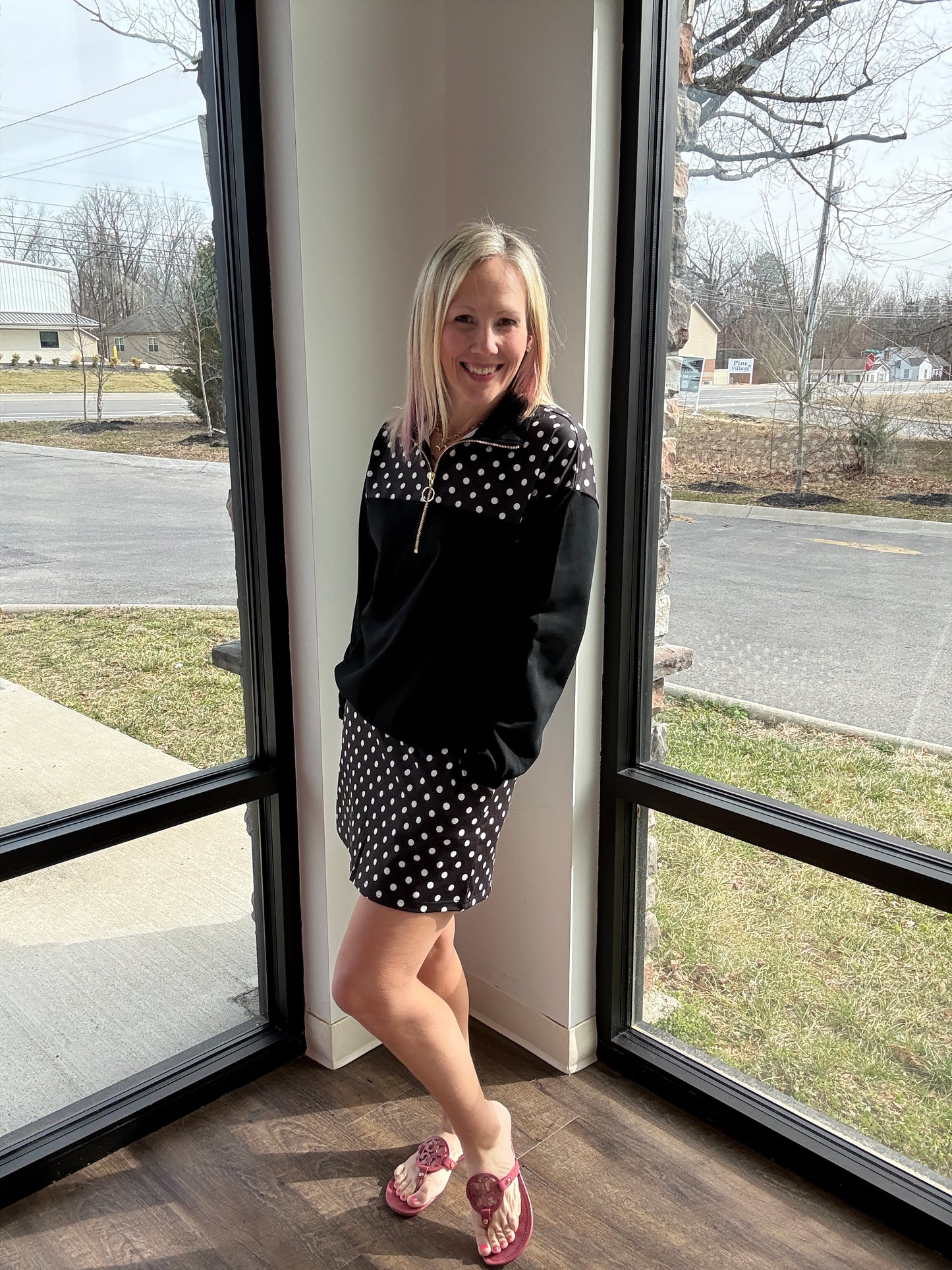 Mia Pullover- Black Polka Dot