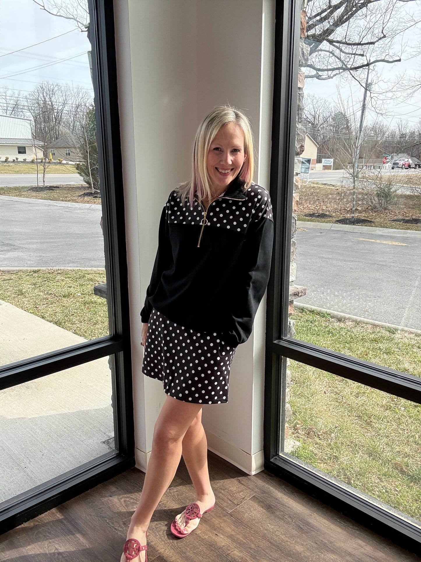Mia Pullover- Black Polka Dot
