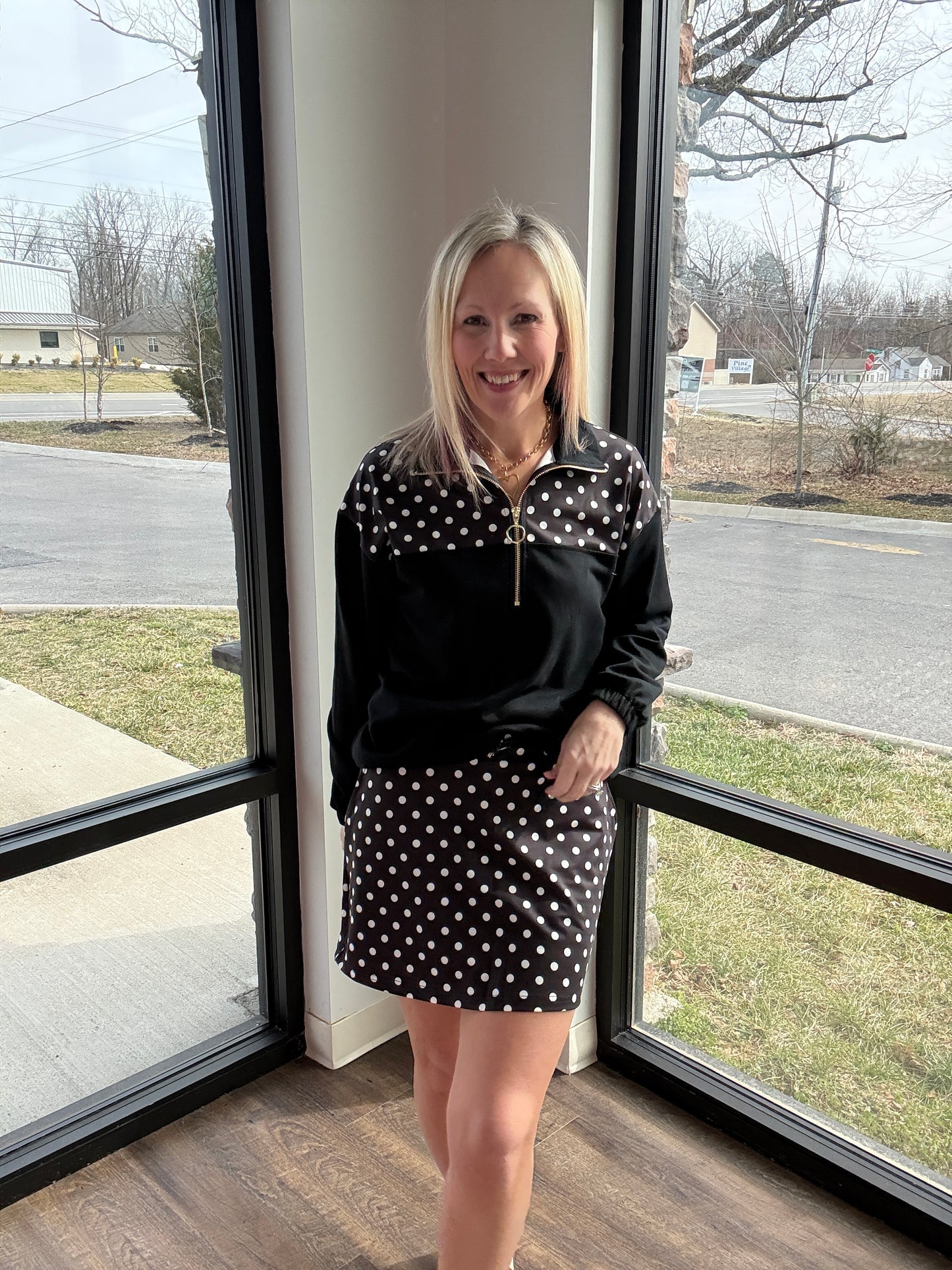 Mia Pullover- Black Polka Dot