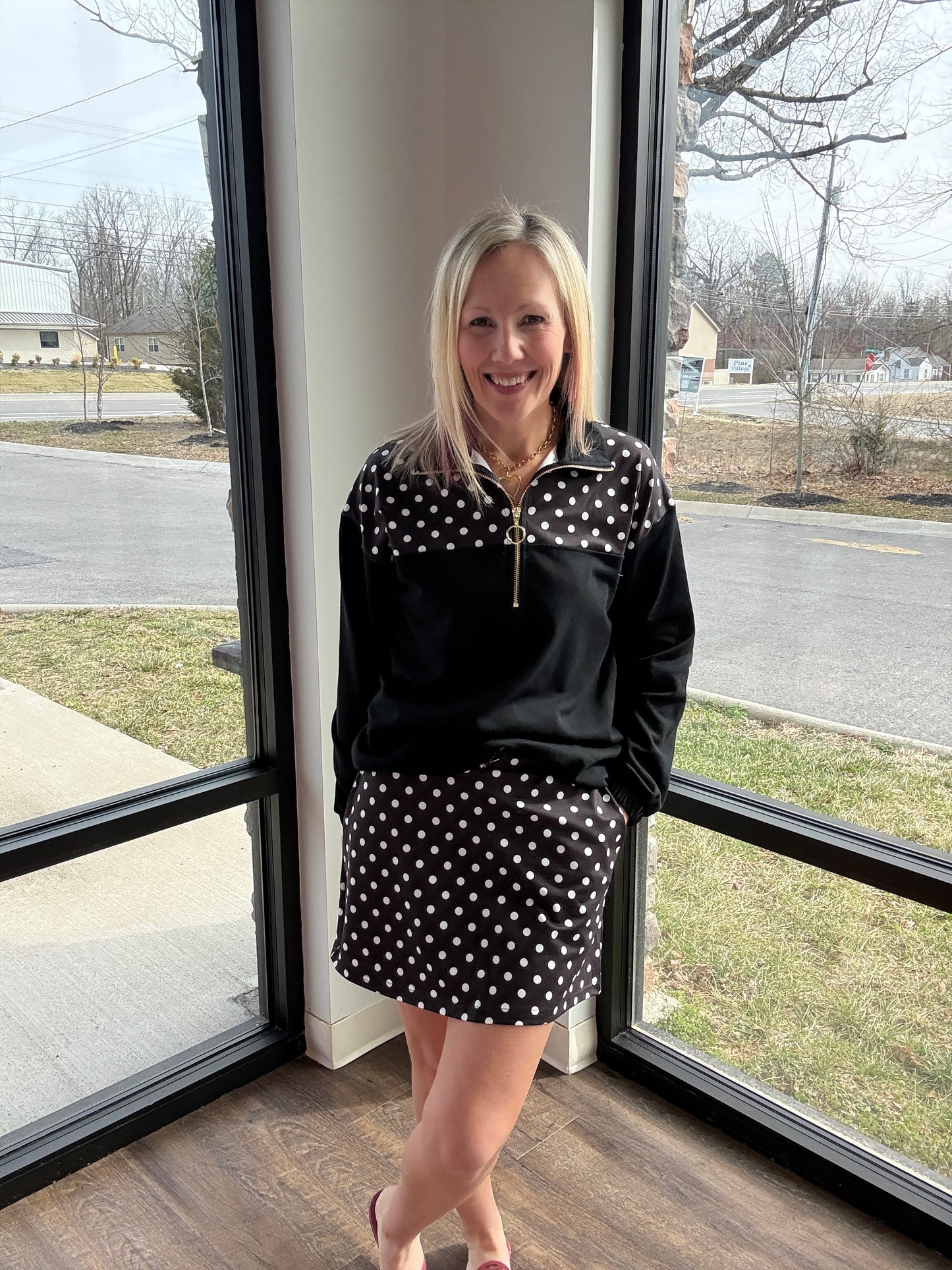 Mia Pullover- Black Polka Dot