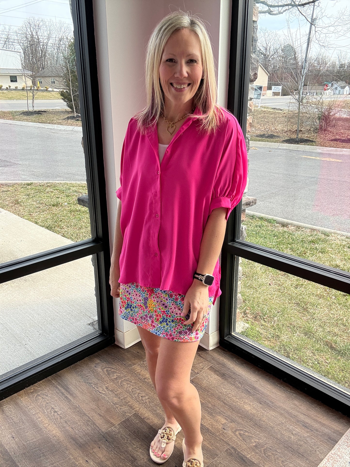 Sutton Button Up Top- Pink