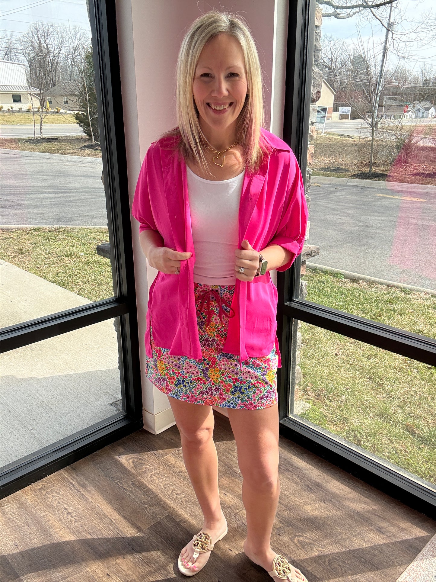 Sutton Button Up Top- Pink