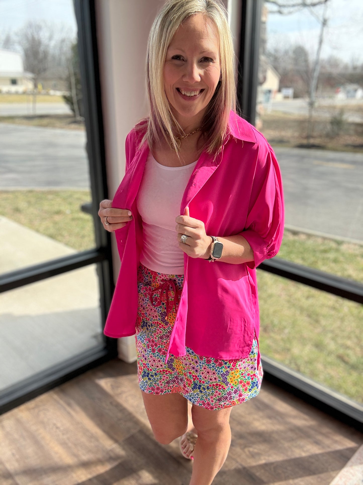 Sutton Button Up Top- Pink