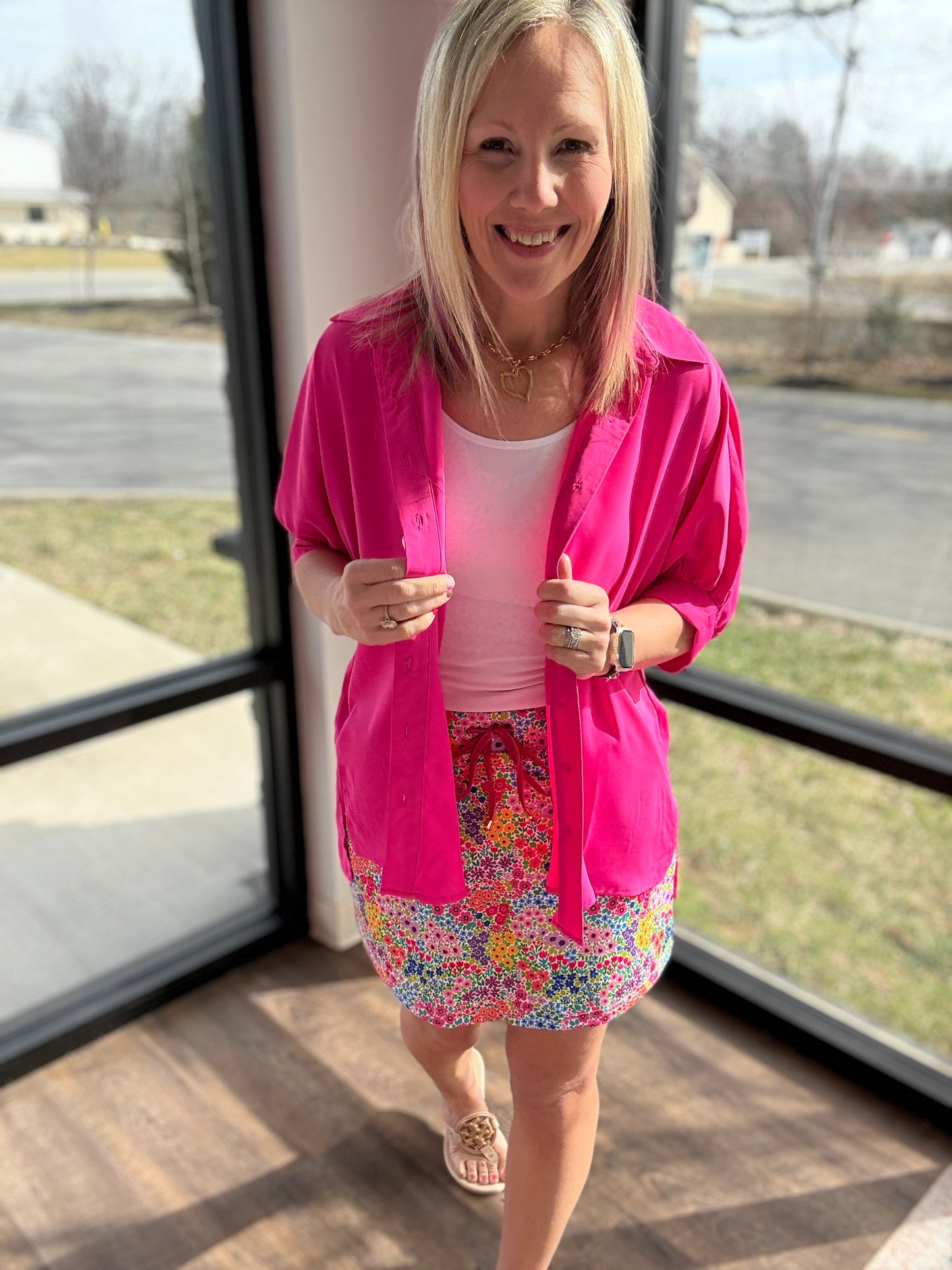 Sutton Button Up Top- Pink