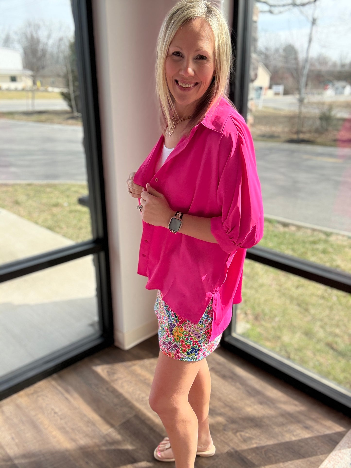 Sutton Button Up Top- Pink