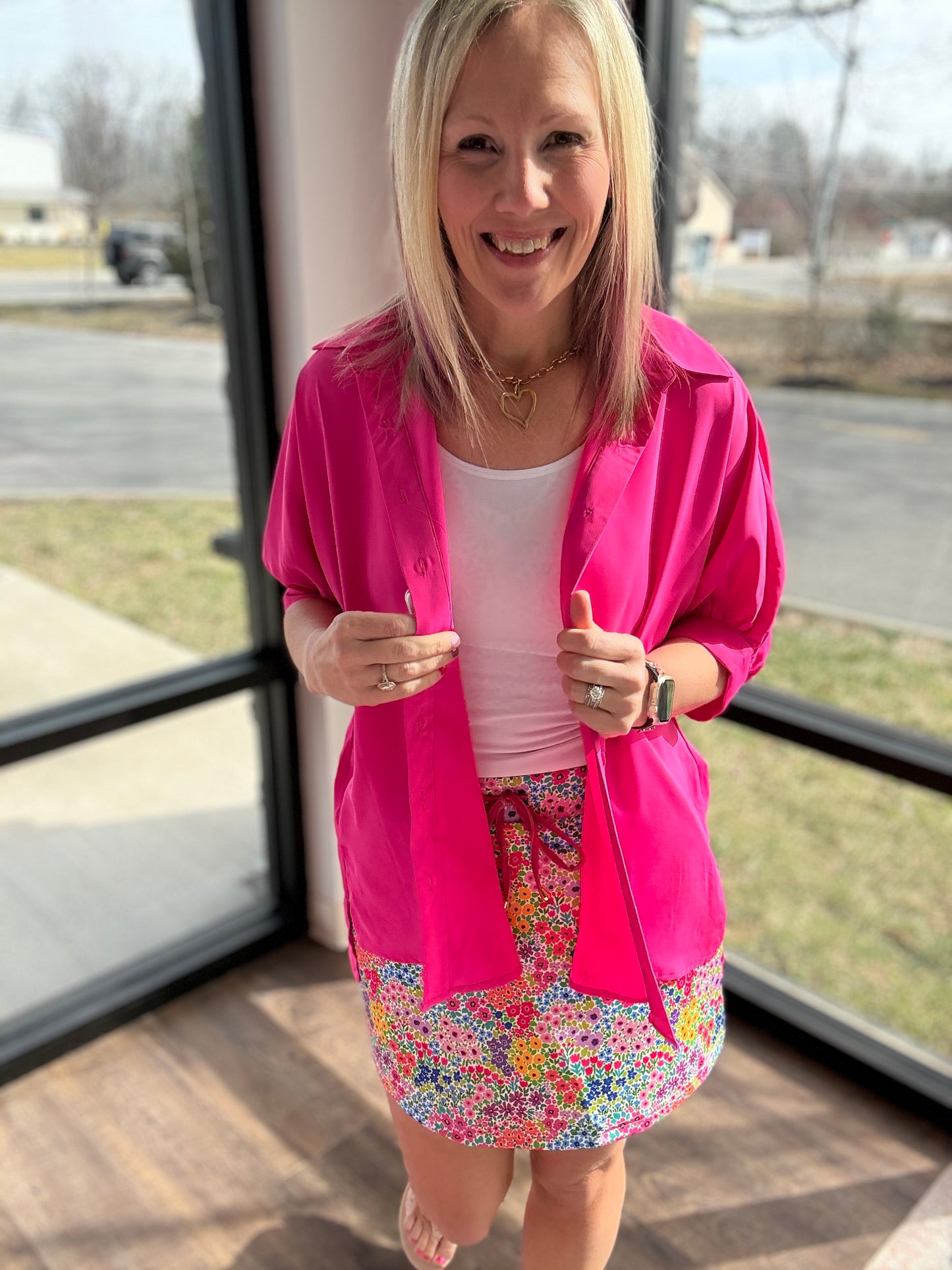 Sutton Button Up Top- Pink