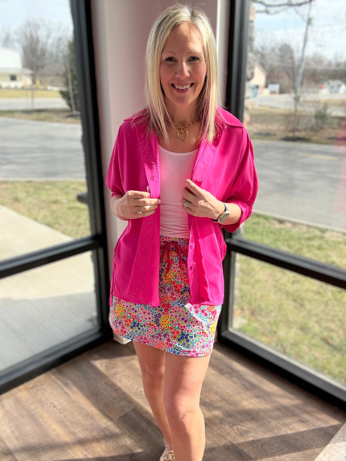 Sutton Button Up Top- Pink