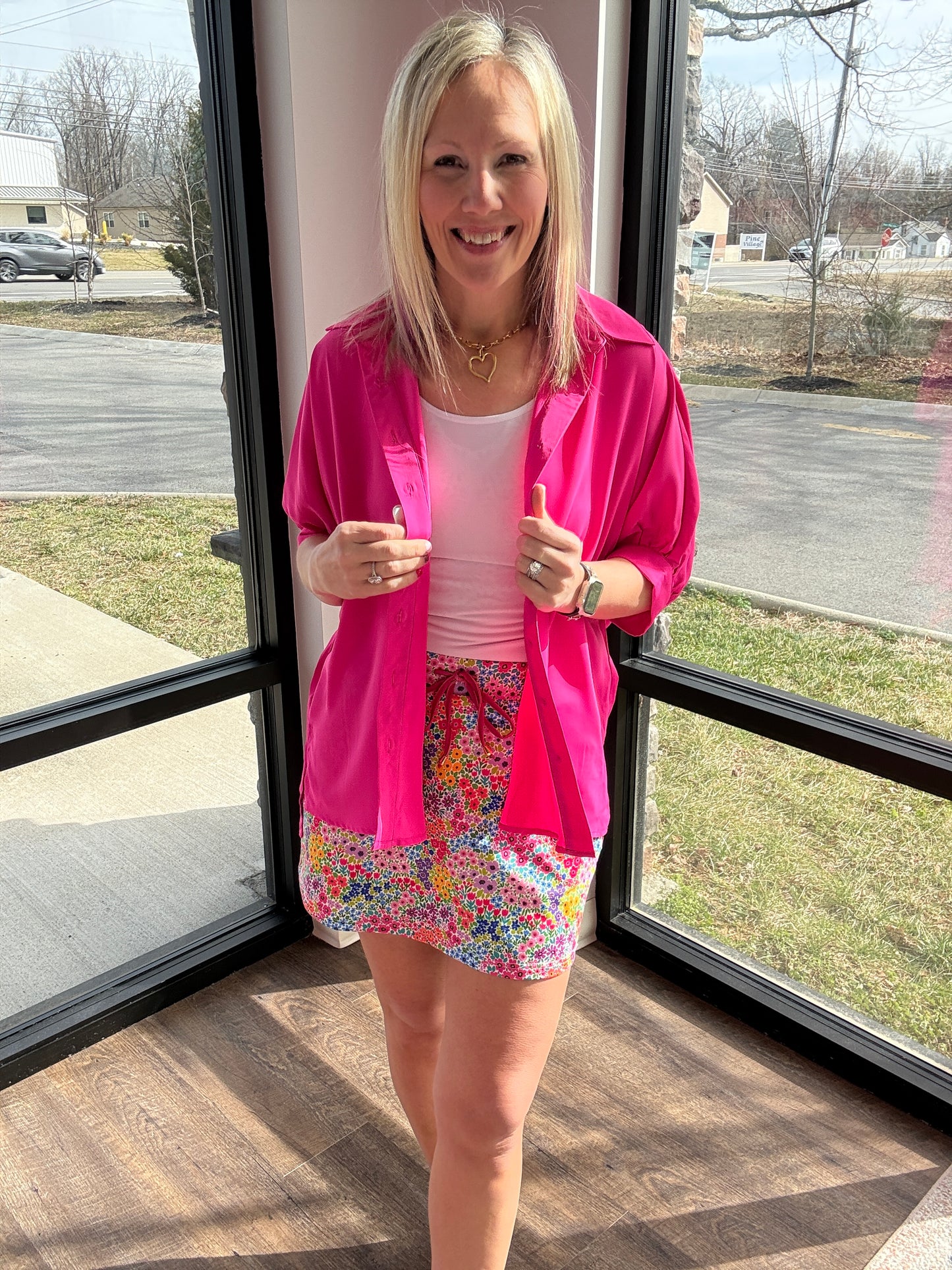 Sutton Button Up Top- Pink