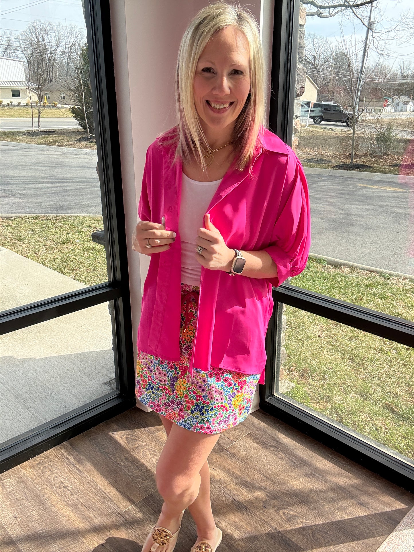 Sutton Button Up Top- Pink