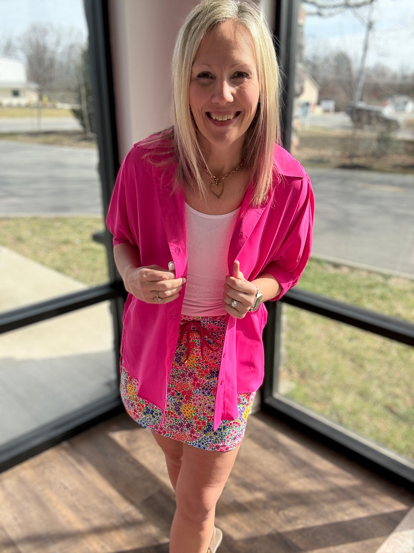 Sutton Button Up Top- Pink