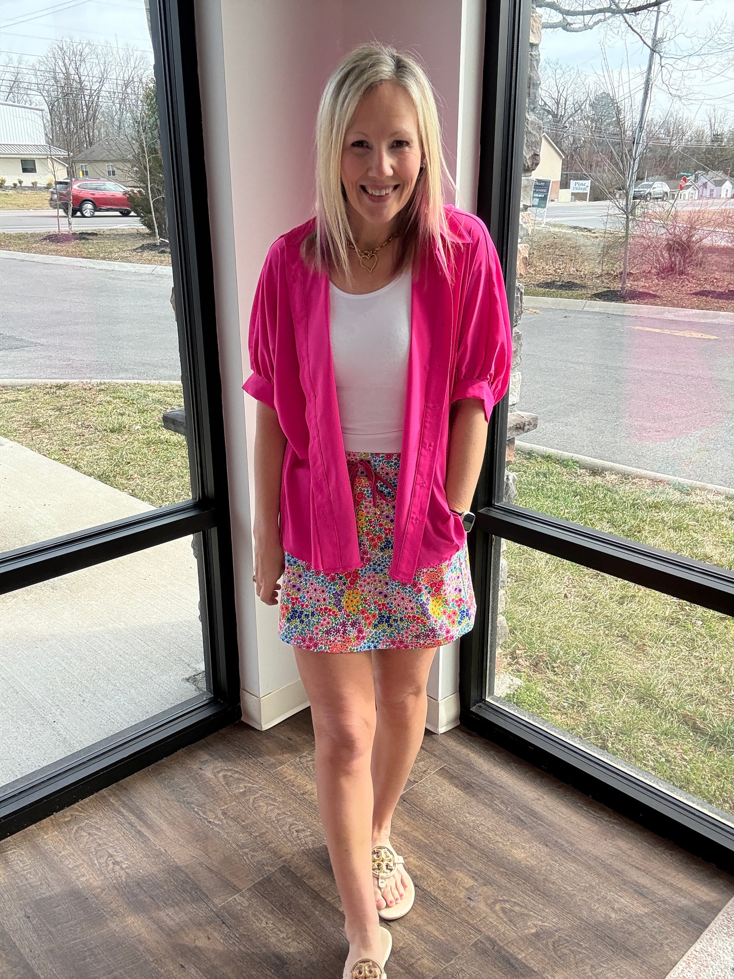 Sutton Button Up Top- Pink