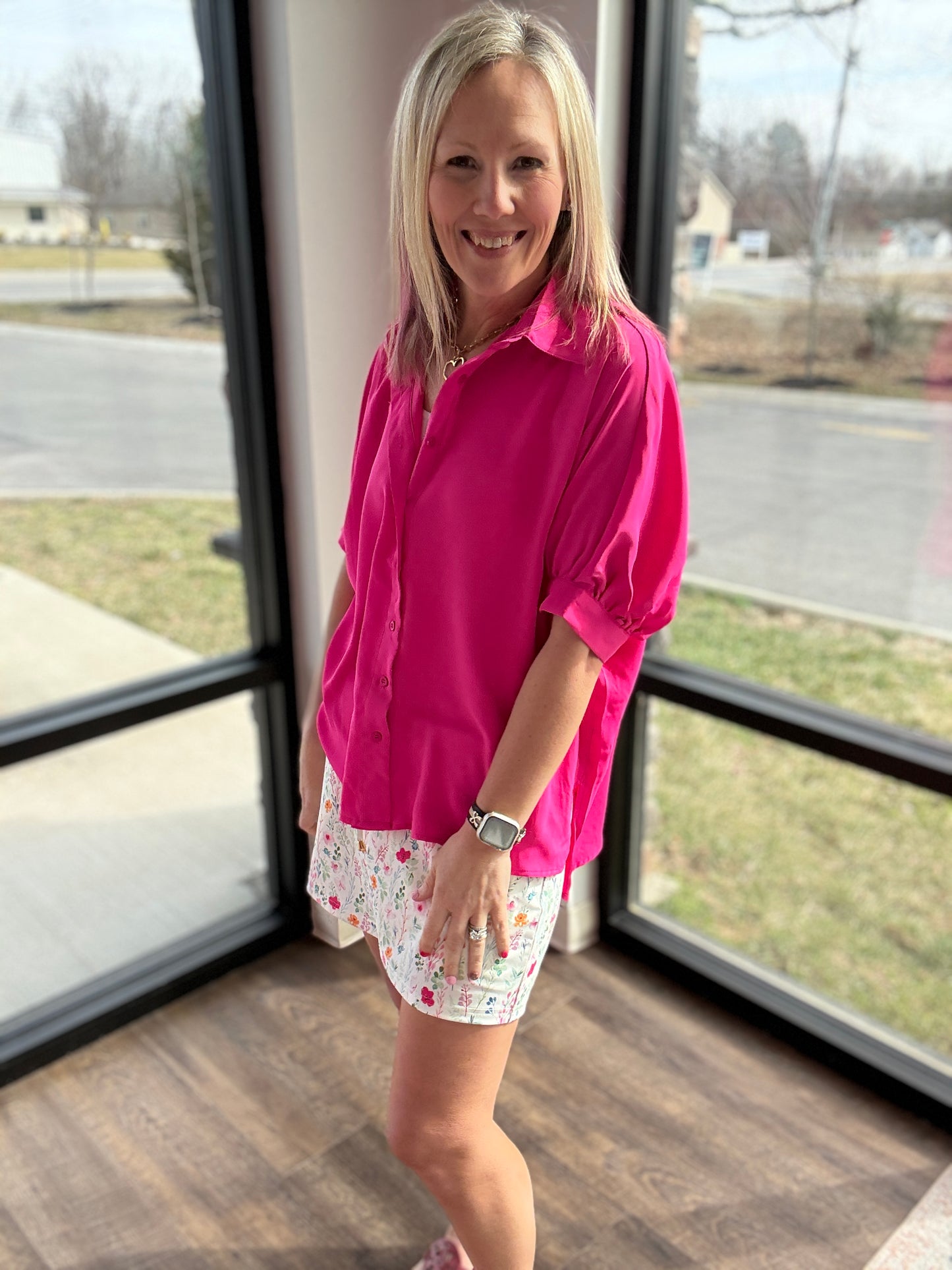 Sutton Button Up Top- Pink