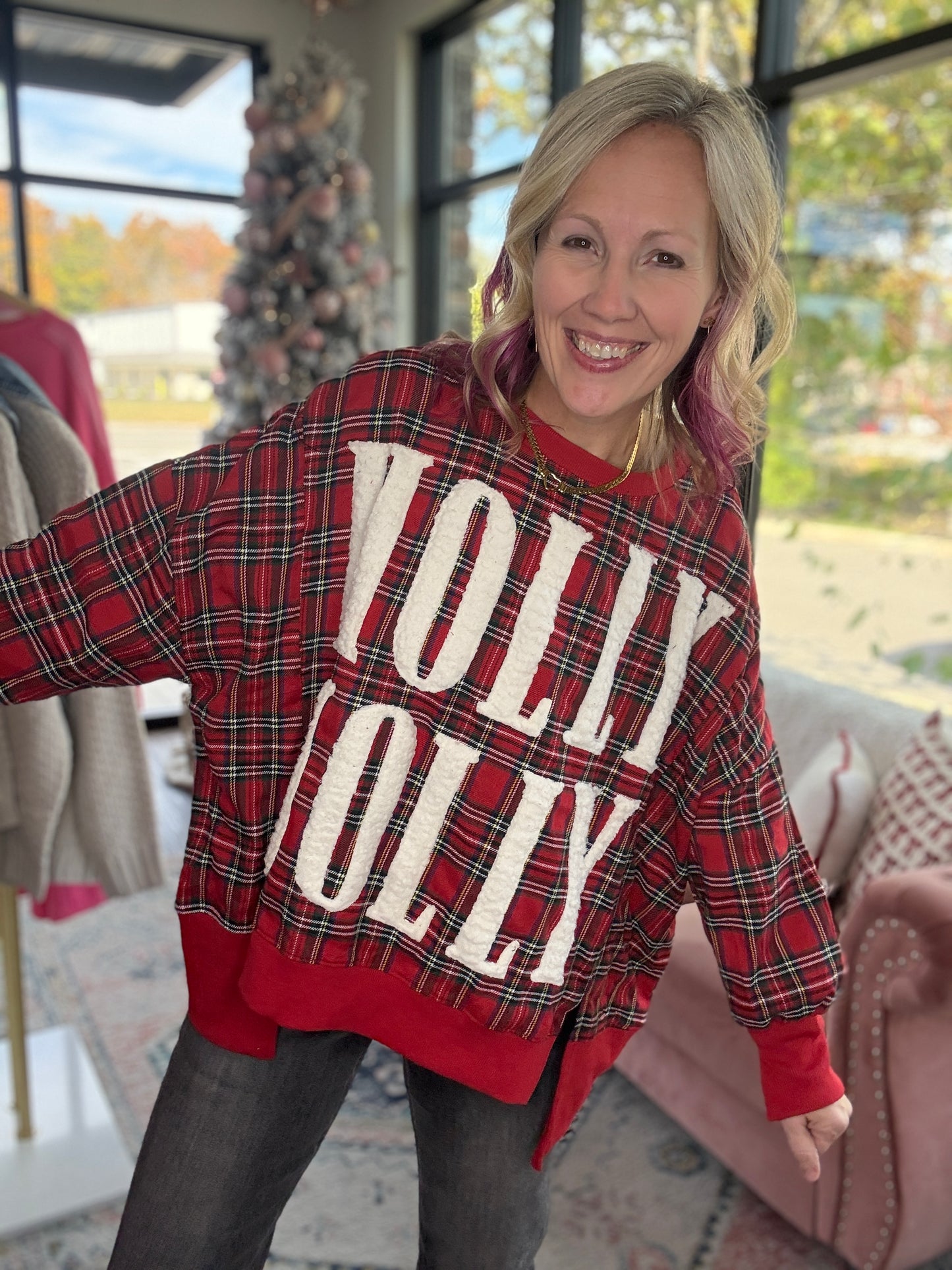 Holly Jolly Cozy Sweatshirt- Red