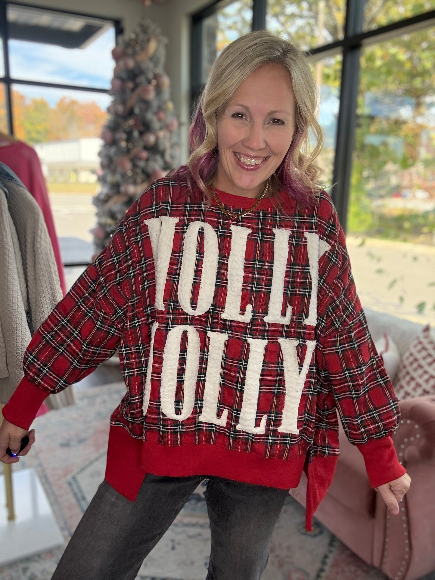 Holly Jolly Cozy Sweatshirt- Red