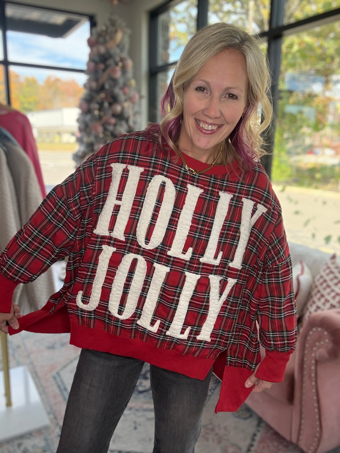 Holly Jolly Cozy Sweatshirt- Red