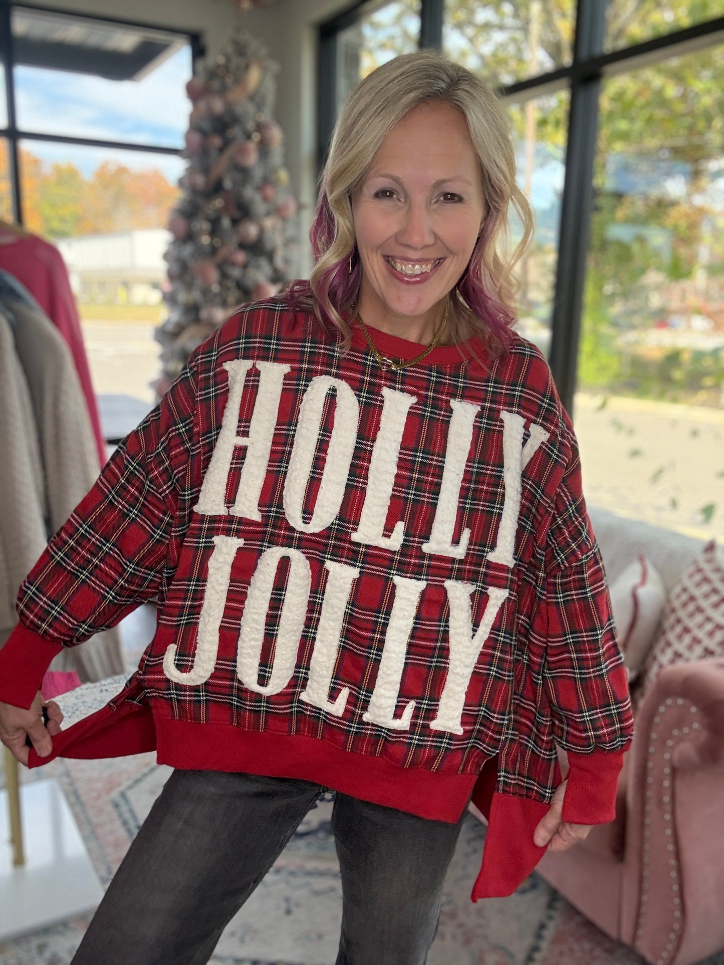 Holly Jolly Cozy Sweatshirt- Red