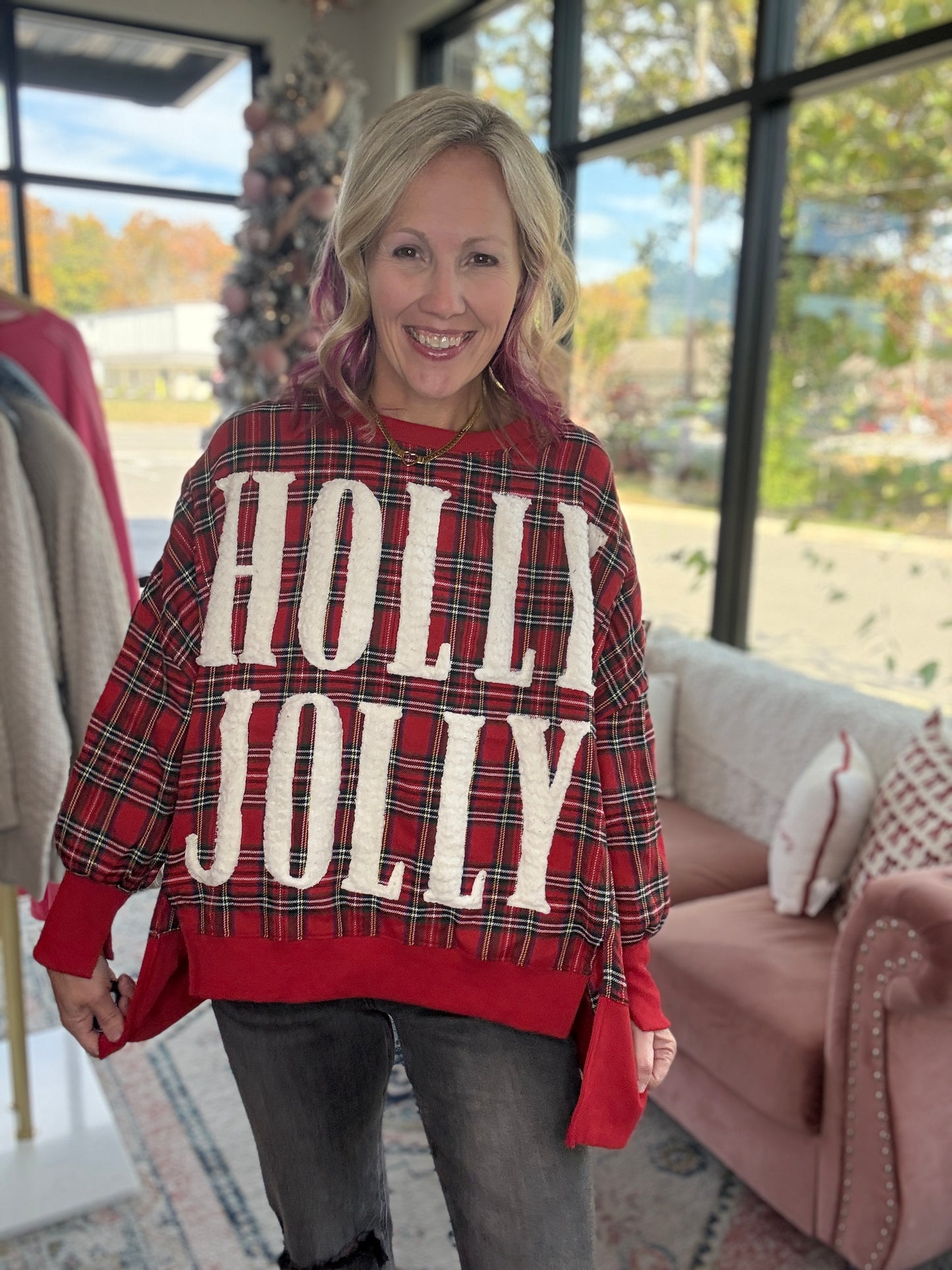 Holly Jolly Cozy Sweatshirt- Red