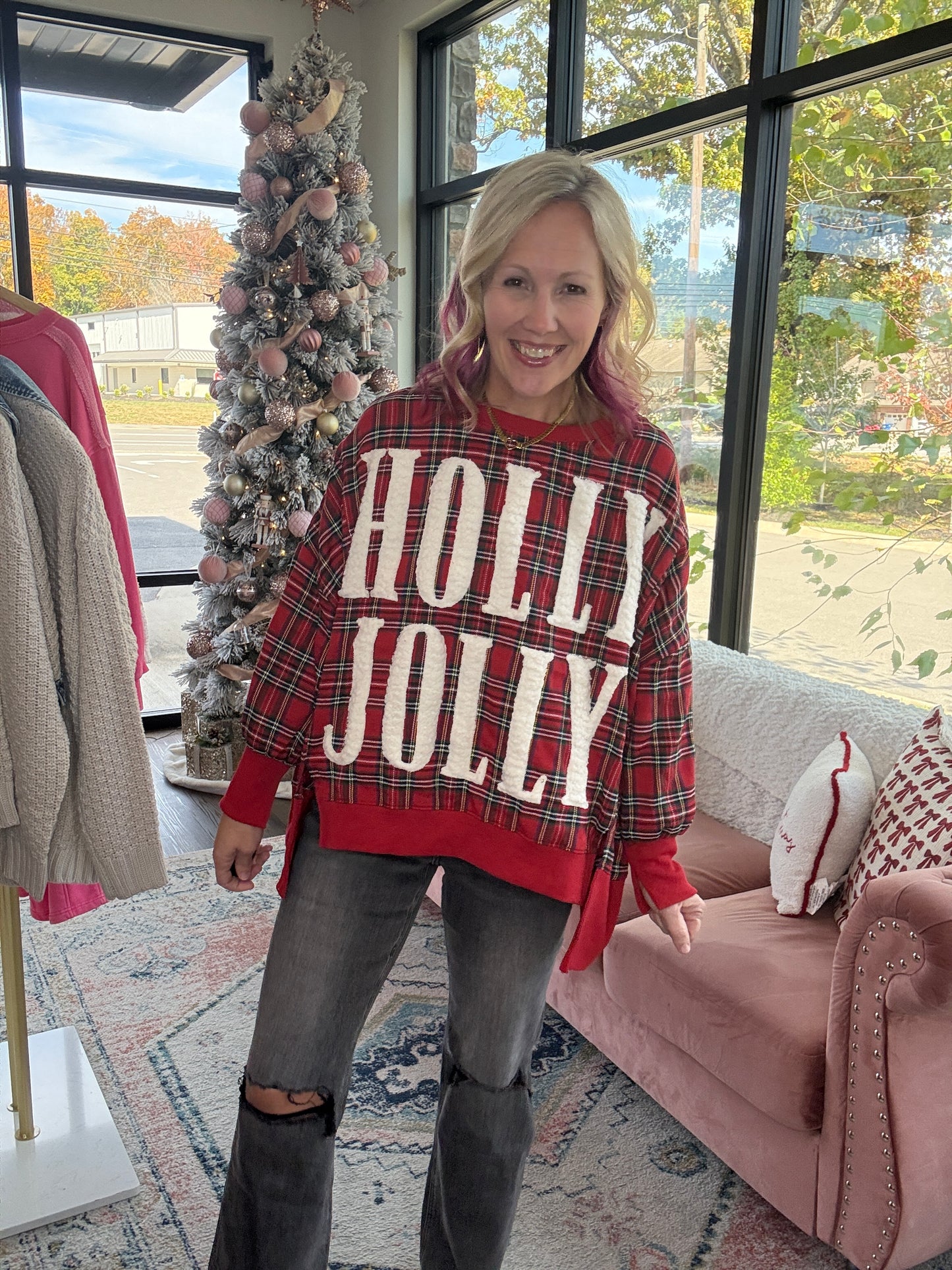 Holly Jolly Cozy Sweatshirt- Red