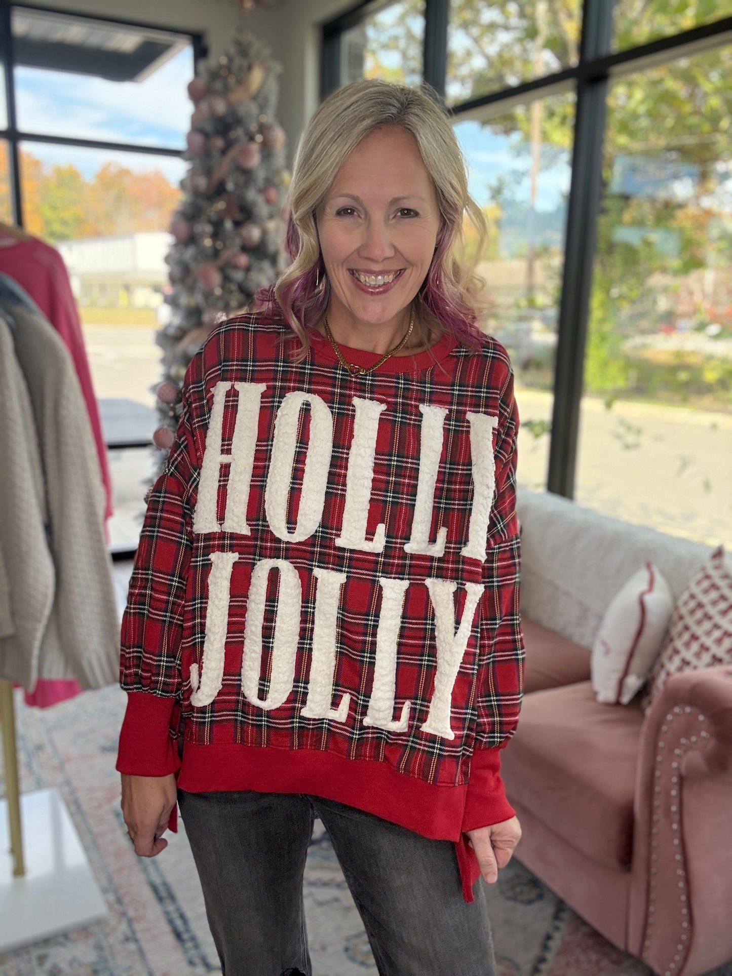 Holly Jolly Cozy Sweatshirt- Red