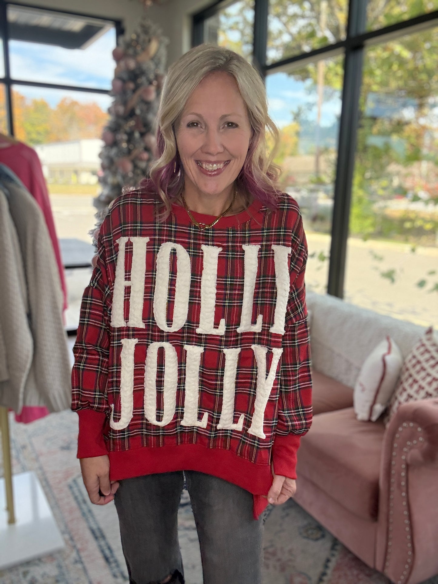 Holly Jolly Cozy Sweatshirt- Red