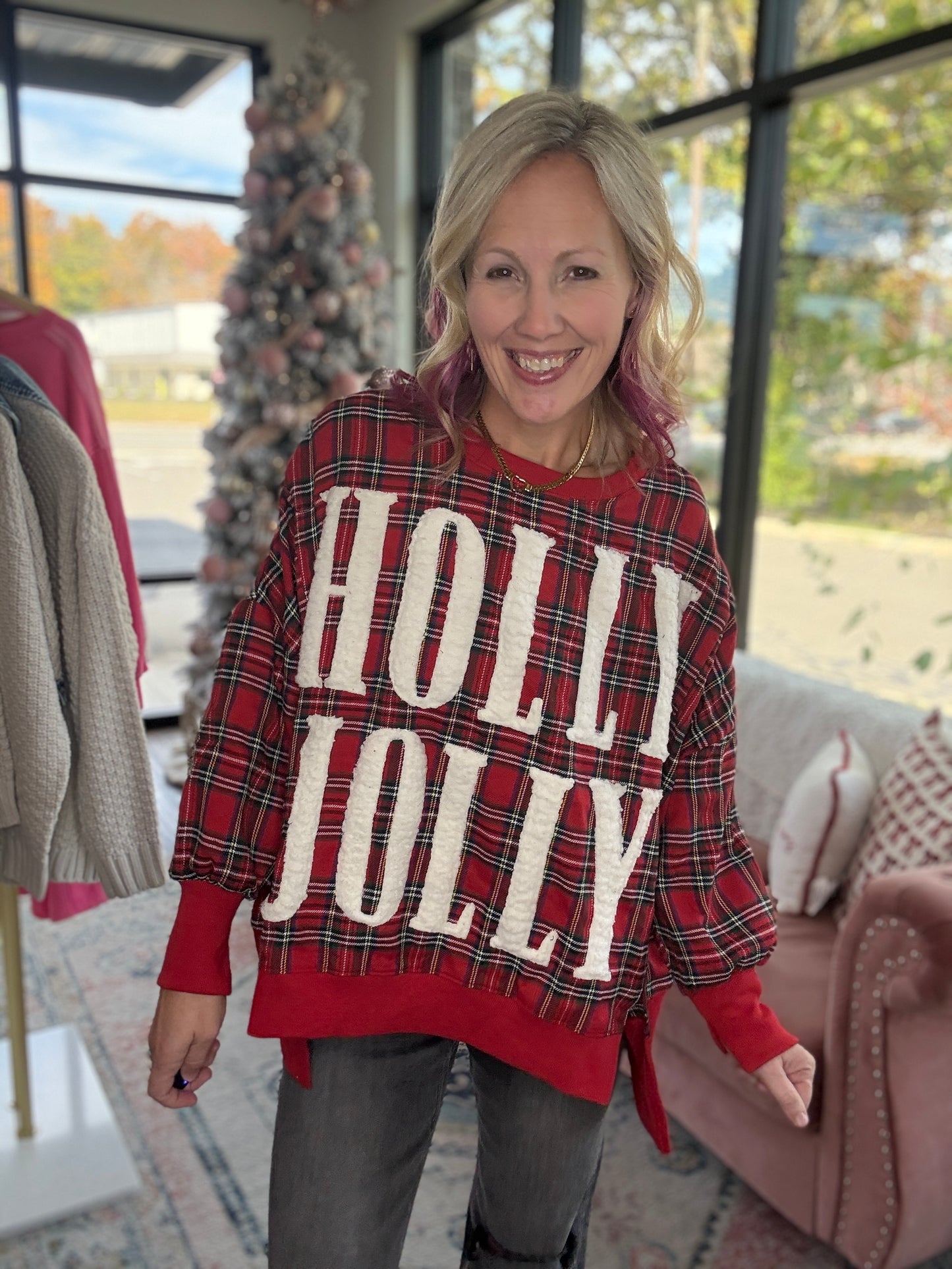 Holly Jolly Cozy Sweatshirt- Red