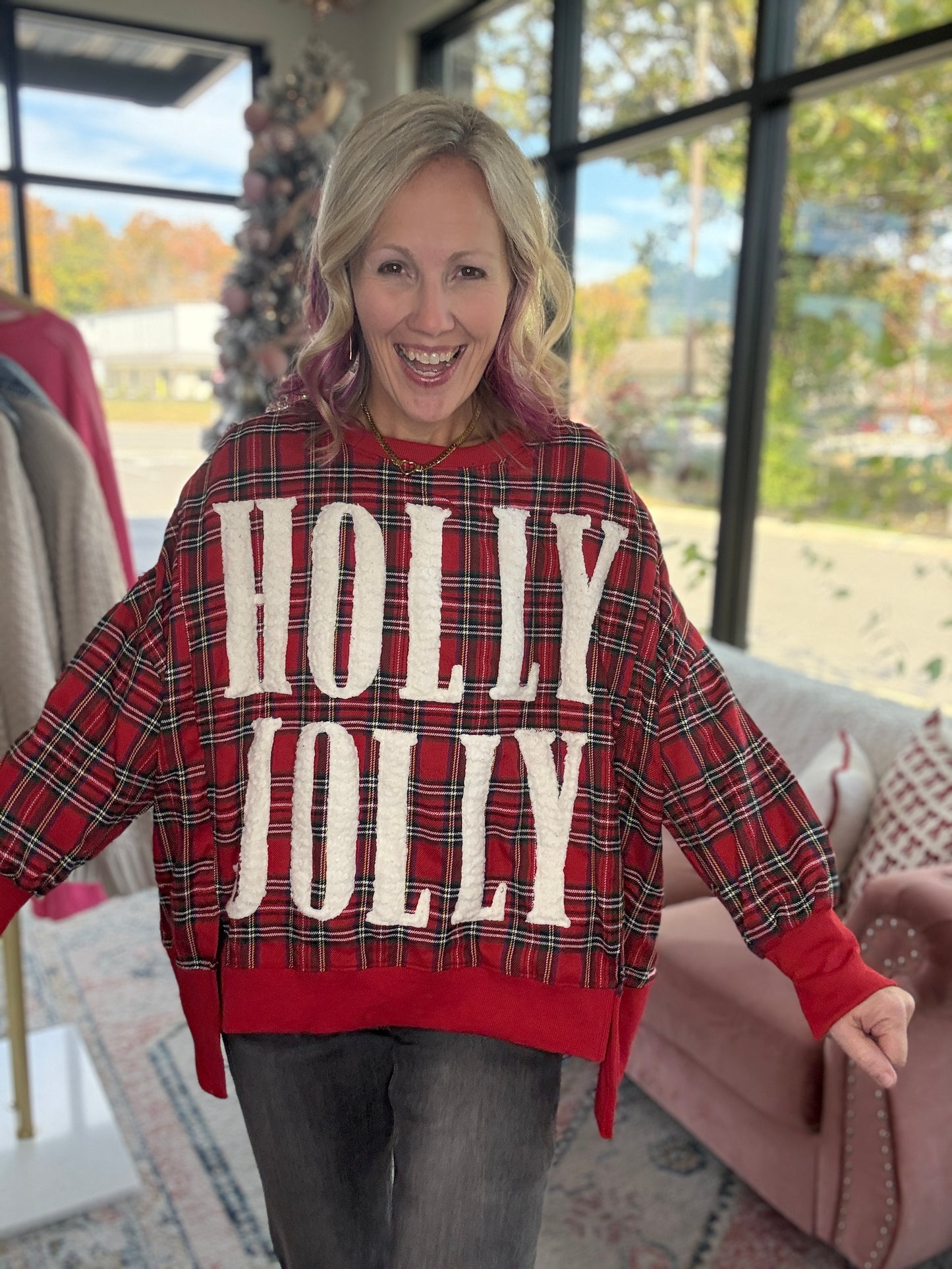 Holly Jolly Cozy Sweatshirt- Red