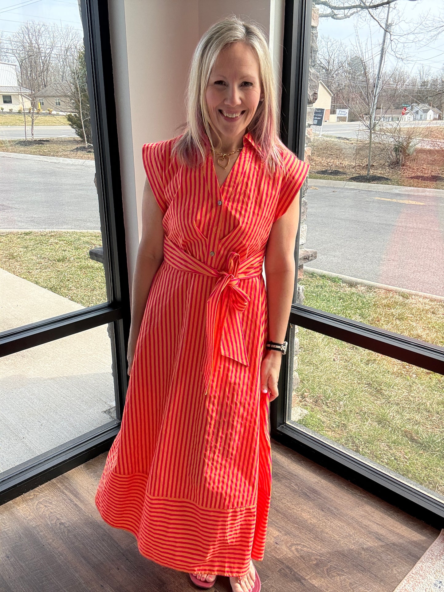 Fresh Lines Maxi Dress- Pink