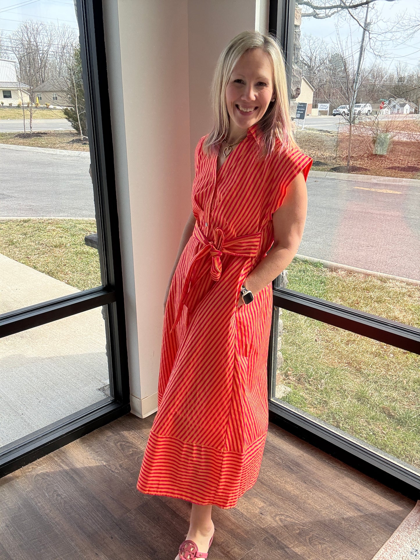 Fresh Lines Maxi Dress- Pink