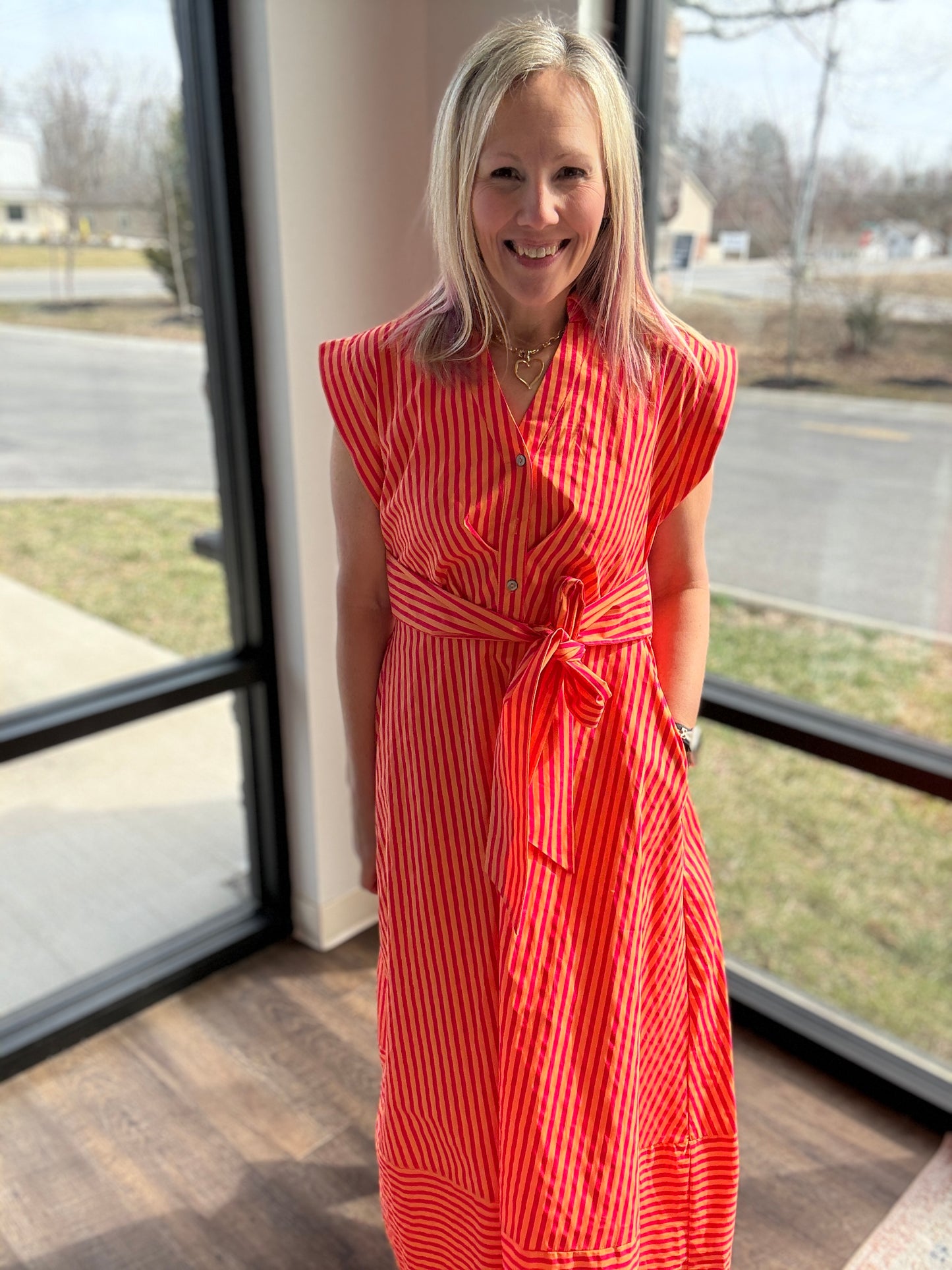 Fresh Lines Maxi Dress- Pink