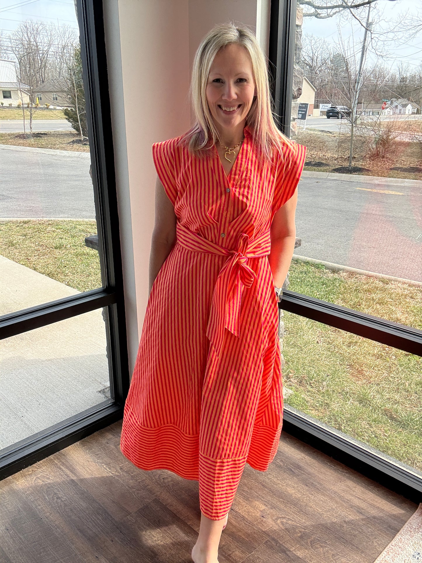 Fresh Lines Maxi Dress- Pink